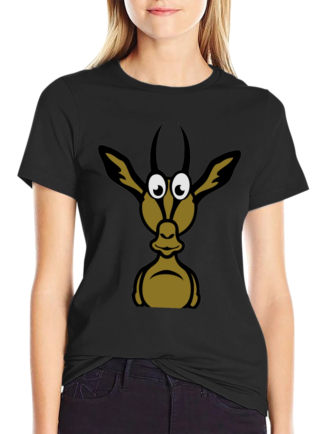 Black Funny Animal Graphic Tee - Black Cotton T-Shirt view 2