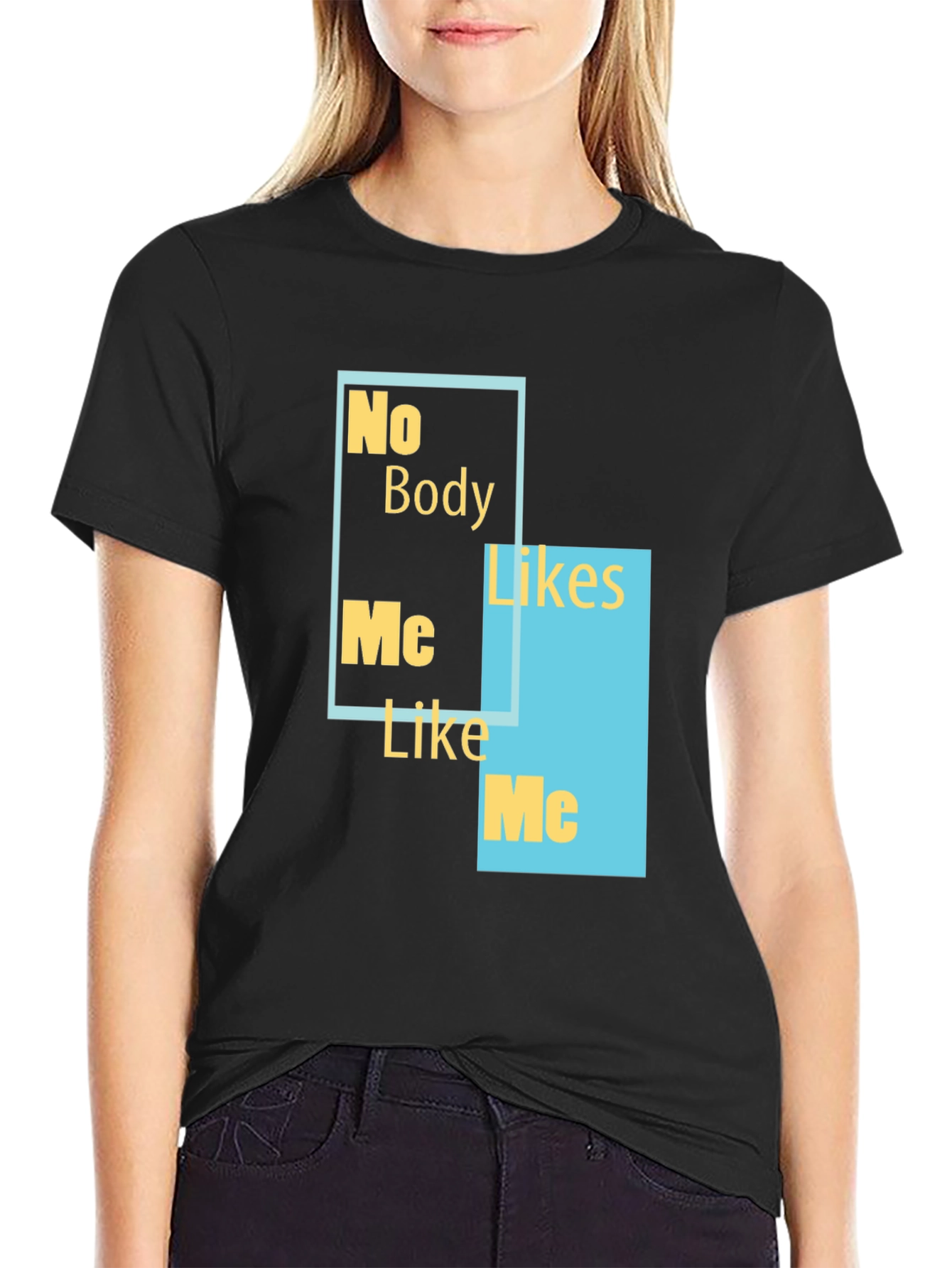 Black No Body Likes Me Funny Graphic Tee view 2