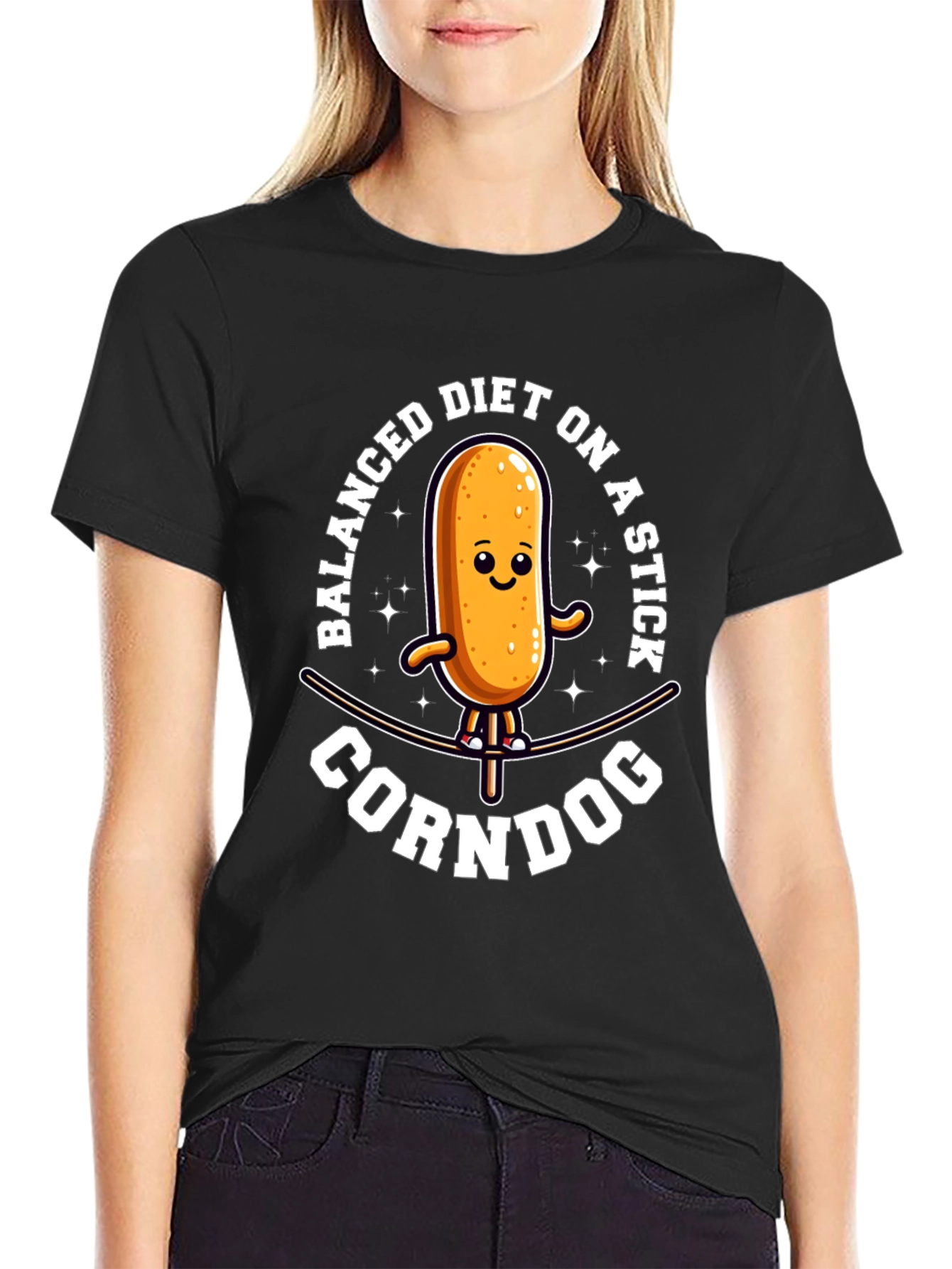 Black Funny Balanced Diet Corn Dog Graphic Tee view 2