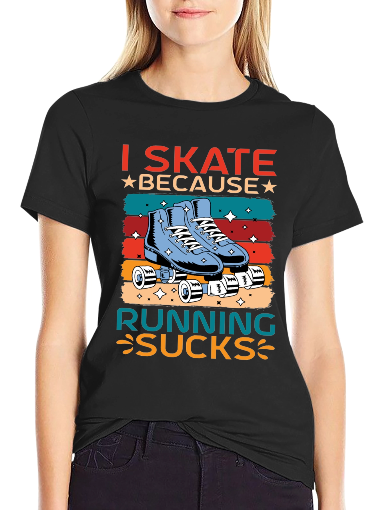 Black I Skate Because Running Sucks T-Shirt view 2