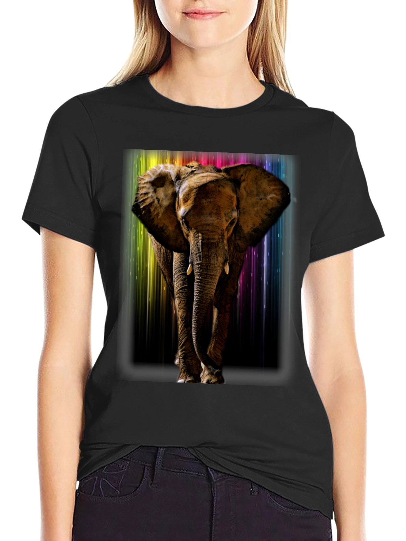 Black Elephant Rainbow T-Shirt - Men's Black Tee view 2