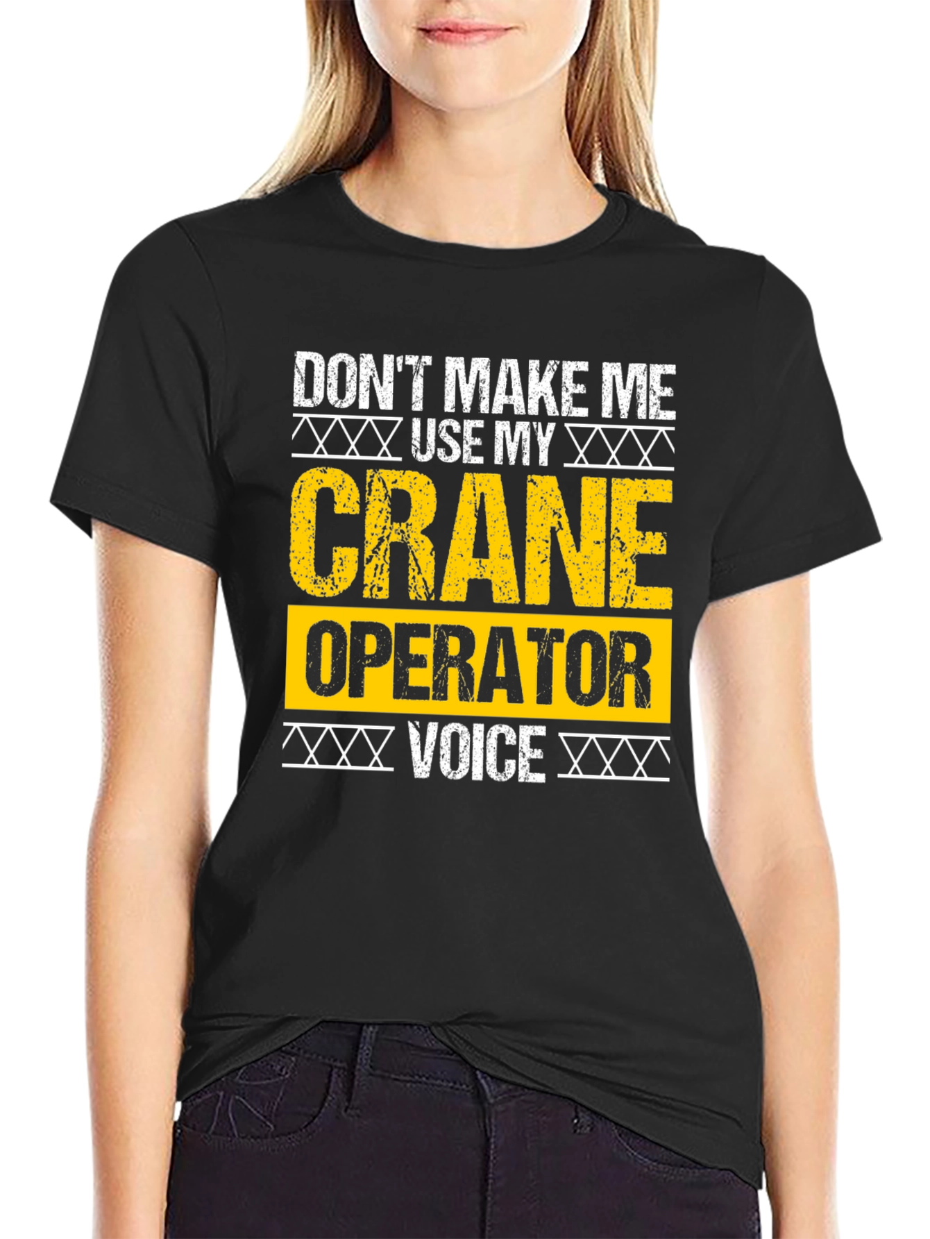 Black Crane Operator T-Shirt - Funny Voice Warning view 2