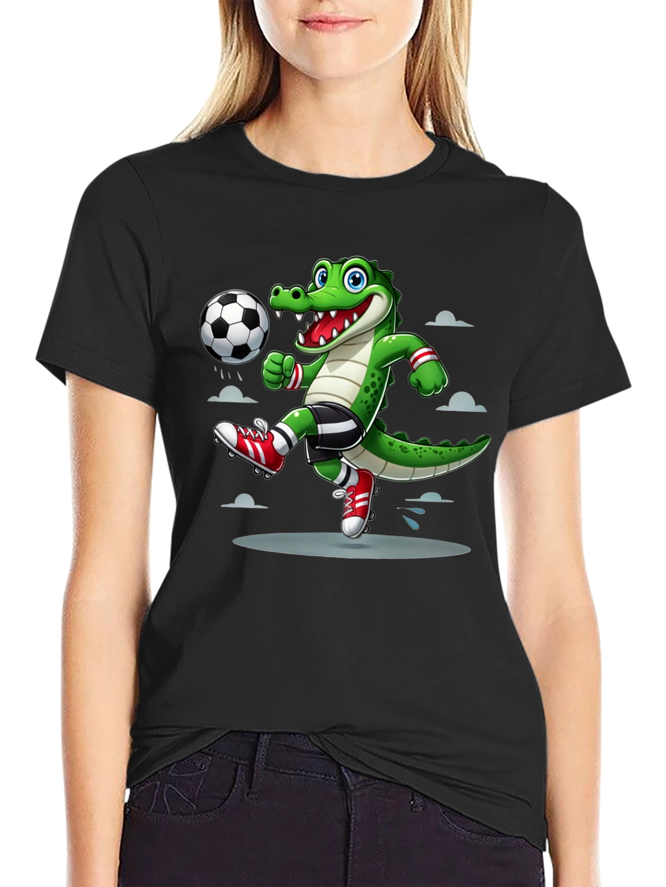 Black Alligator Soccer T-Shirt - Cool Sports Graphic Tee view 2