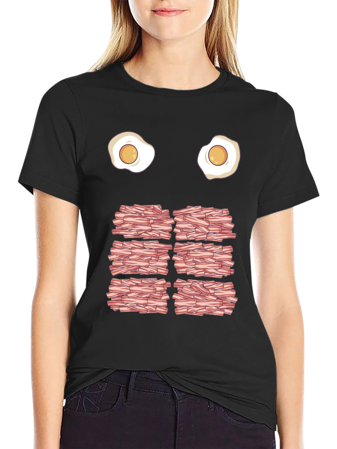 Black Funny Eggs and Bacon Graphic T-Shirt view 2