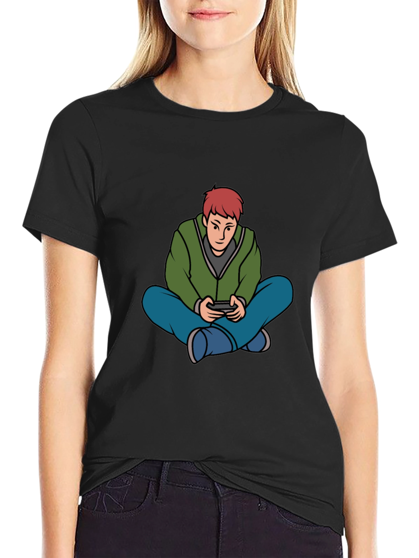 Black Gamer Cartoon Graphic Black T-Shirt view 2
