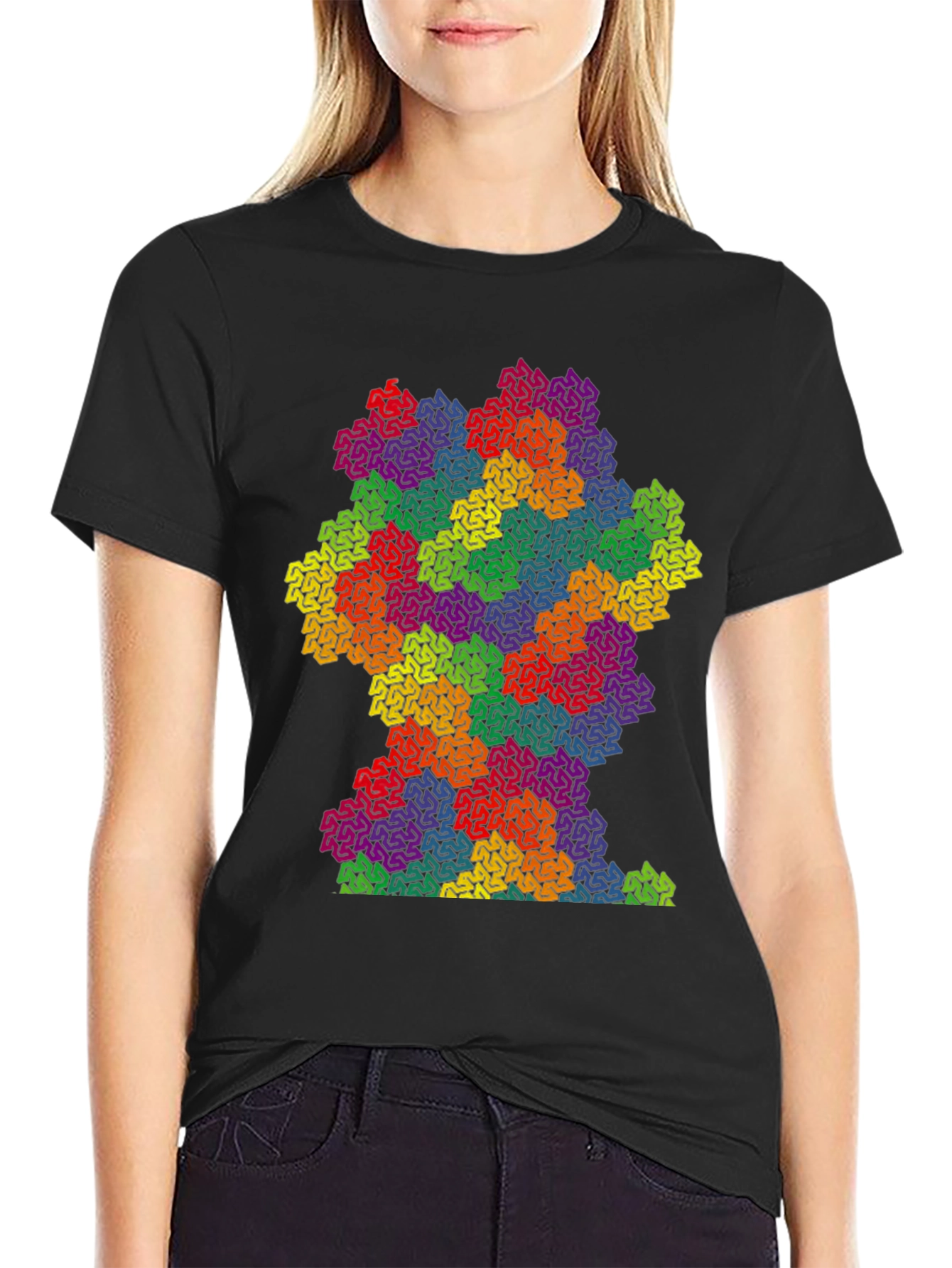 Black Colorful Fractal Pattern Graphic T-Shirt view 2