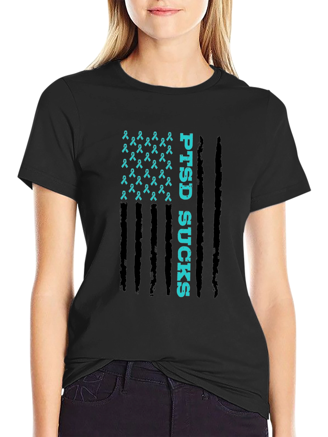 PTSD Awareness Ribbon Flag Graphic T-Shirt - 2