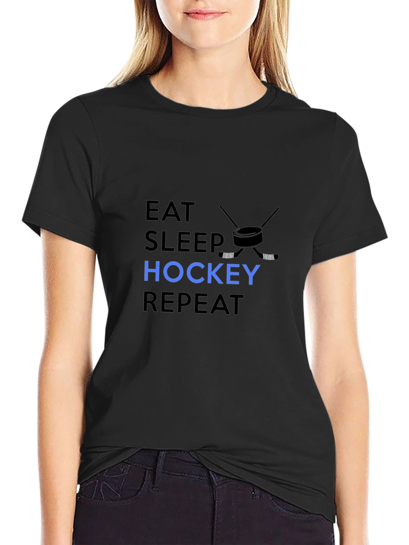 Black Eat Sleep Hockey Repeat - Men's Black T-Shirt view 2
