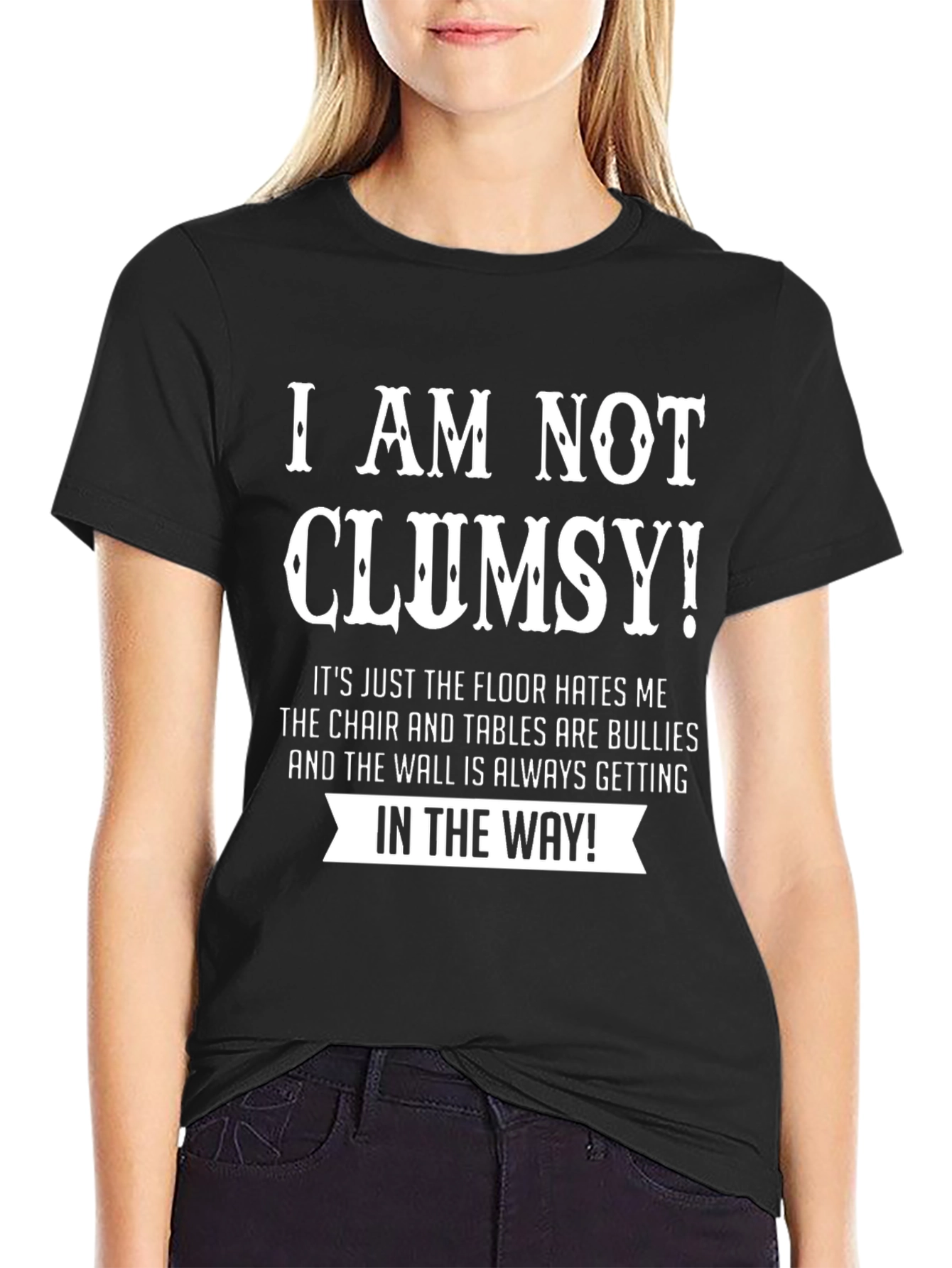 Black Humorous Clumsy T-Shirt - Floor Hates Me! view 2