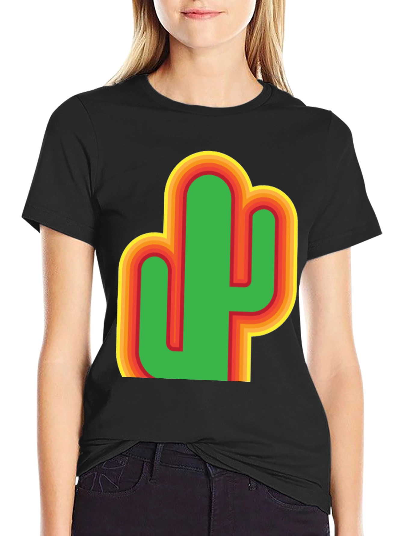Black Retro Cactus Graphic T-Shirt view 2