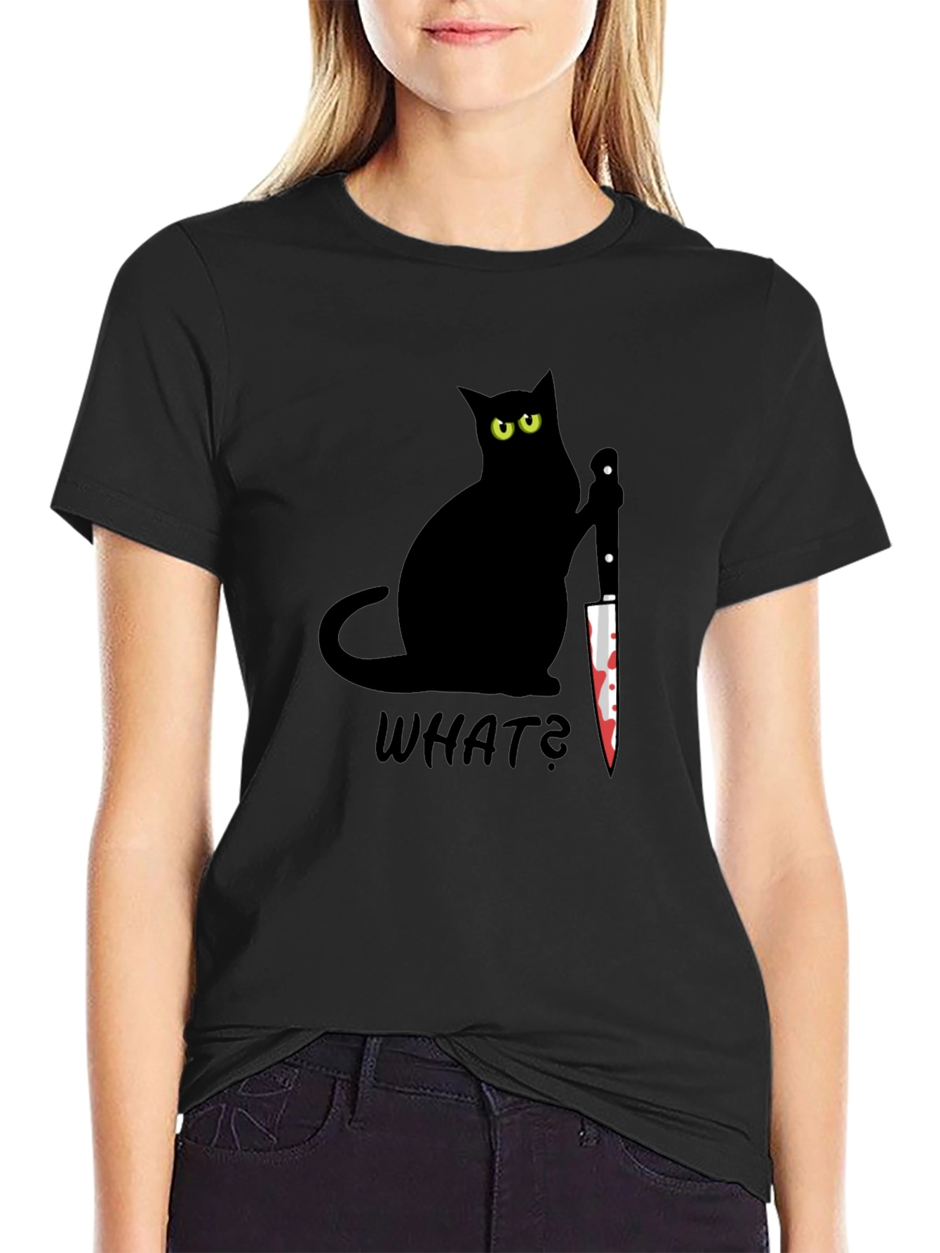 Black Black Cat What? Bloody Knife Graphic Tee view 2