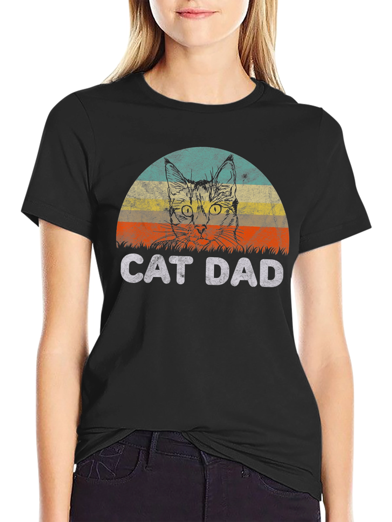 Black Cat Dad Graphic T-Shirt - Vintage Style view 2