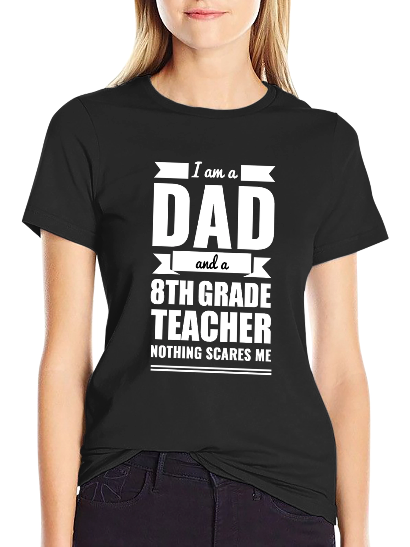 Black Dad 8th Grade Teacher T-Shirt - Funny Novelty Tee view 2