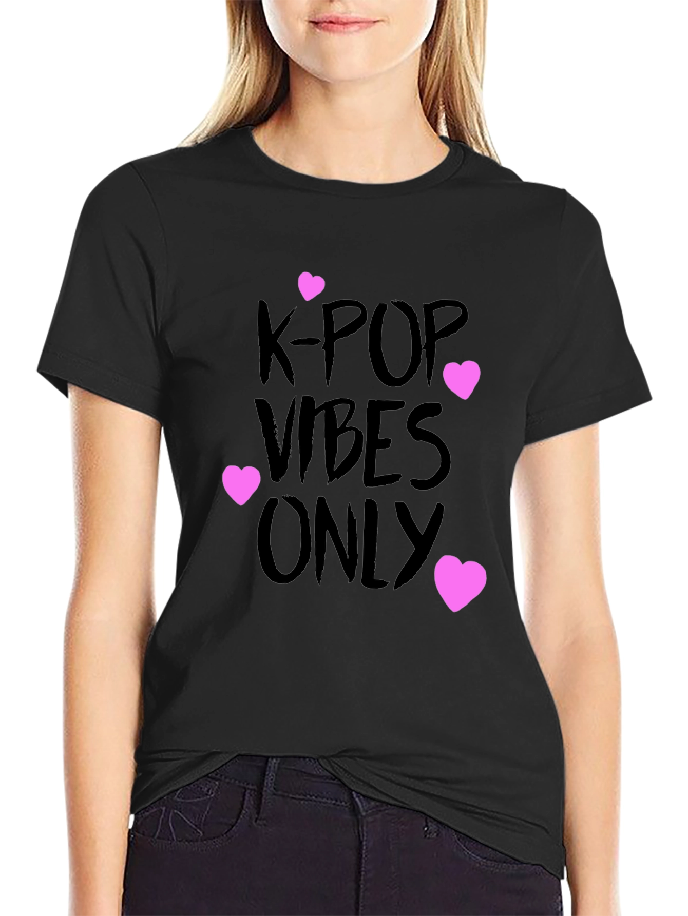 Black K-Pop Vibes Only Graphic Tee - Black view 2