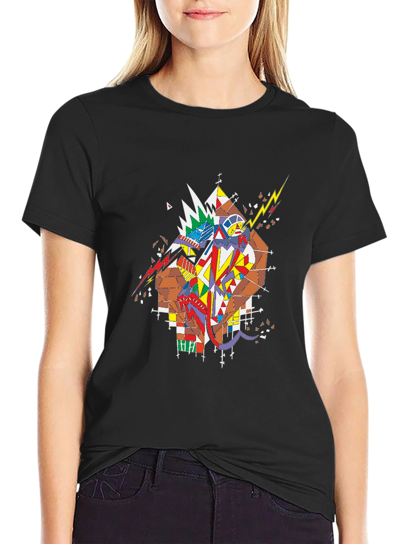Black Abstract Graphic Print Black T-Shirt view 2