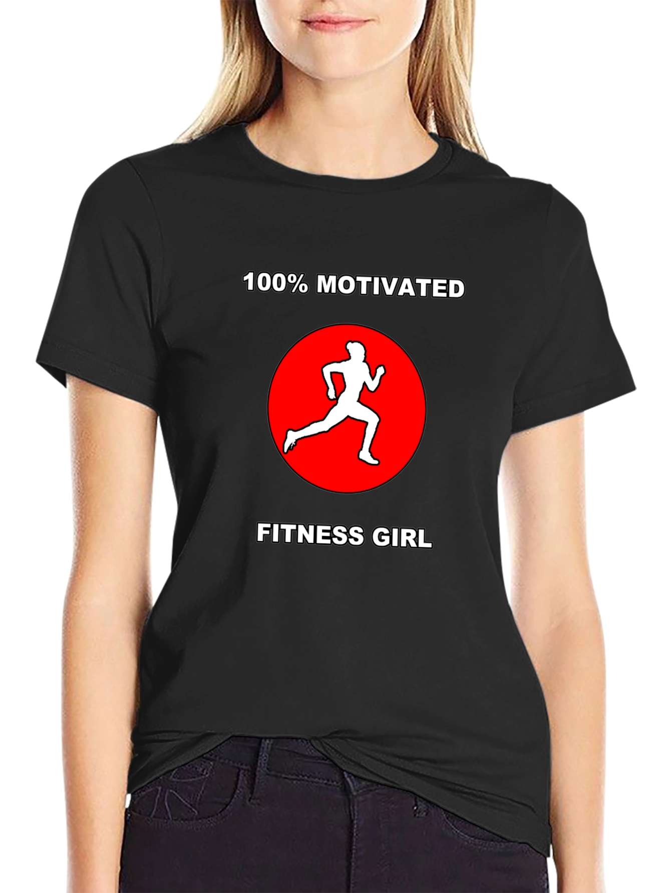 Black Motivated Fitness Girl Black T-Shirt view 2