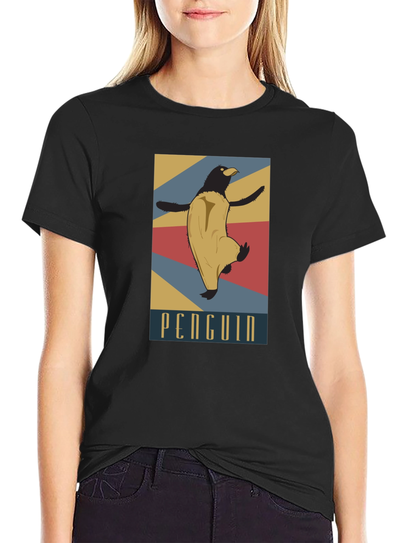 Black Retro Penguin Graphic Tee view 2
