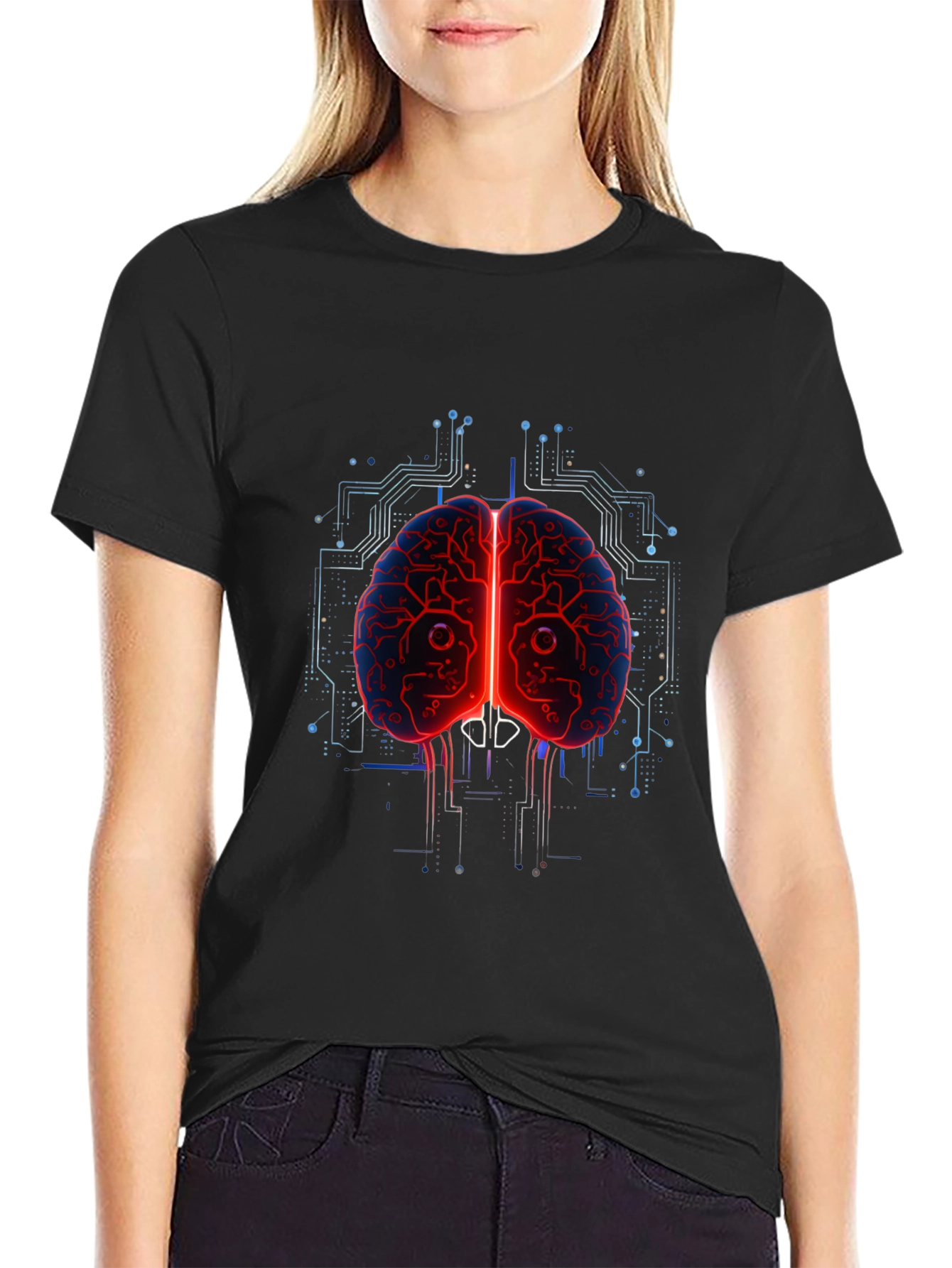 Black Tech Brain Graphic Tee - Black Cotton Blend view 2