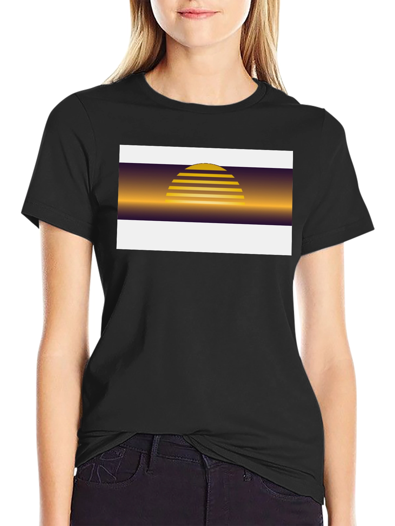 Black Retro Sunset Graphic Tee - Black Cotton Blend view 2