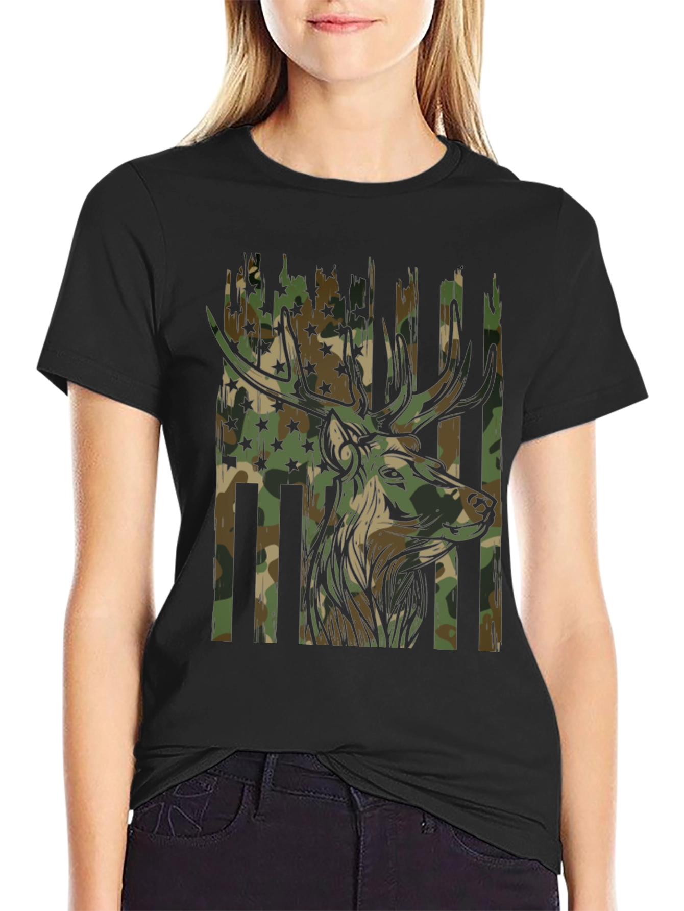 Black Camouflage Deer Graphic Tee - Men's Black T-Shirt view 2
