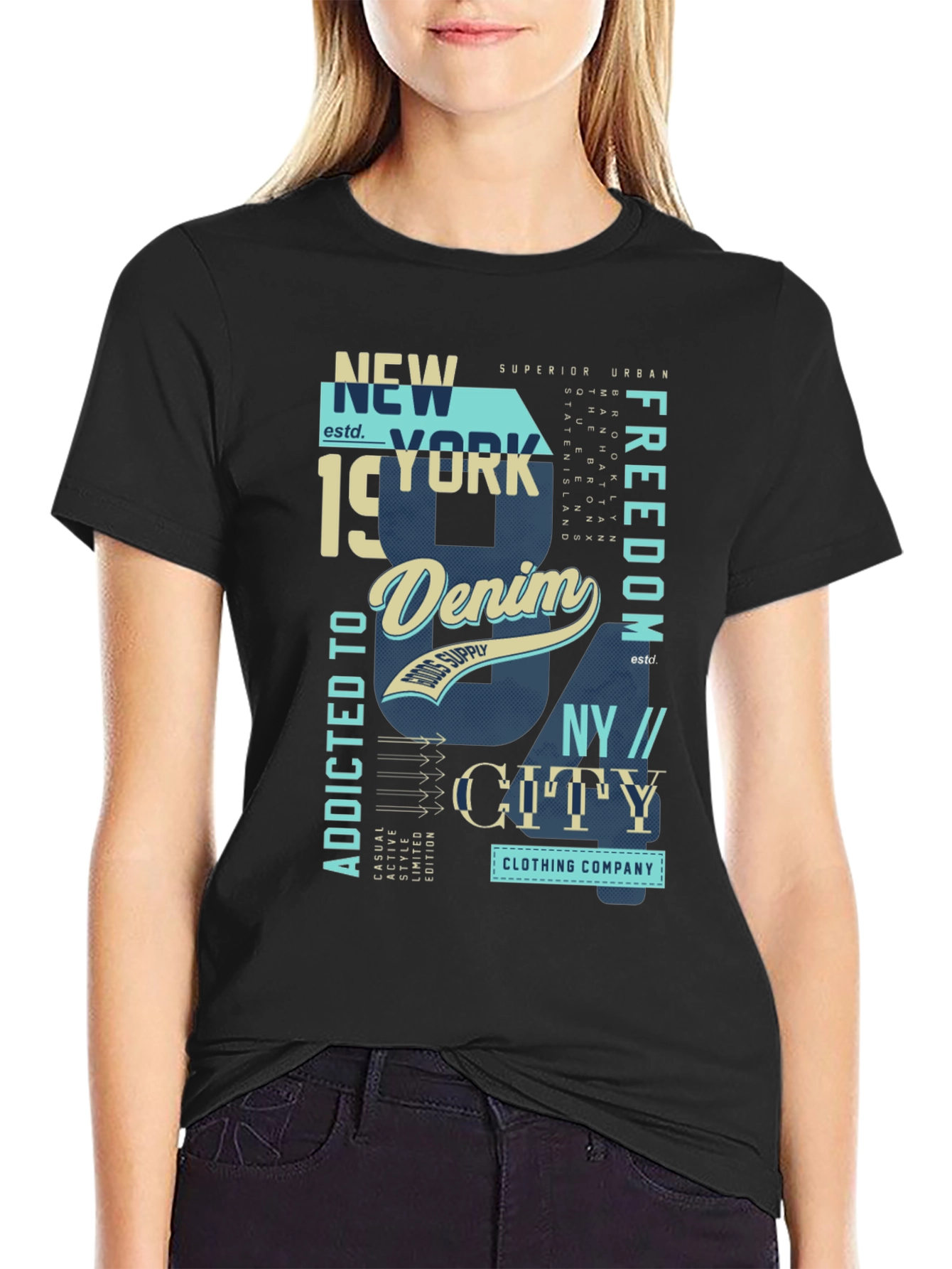 Black New York Denim Graphic T-Shirt view 2