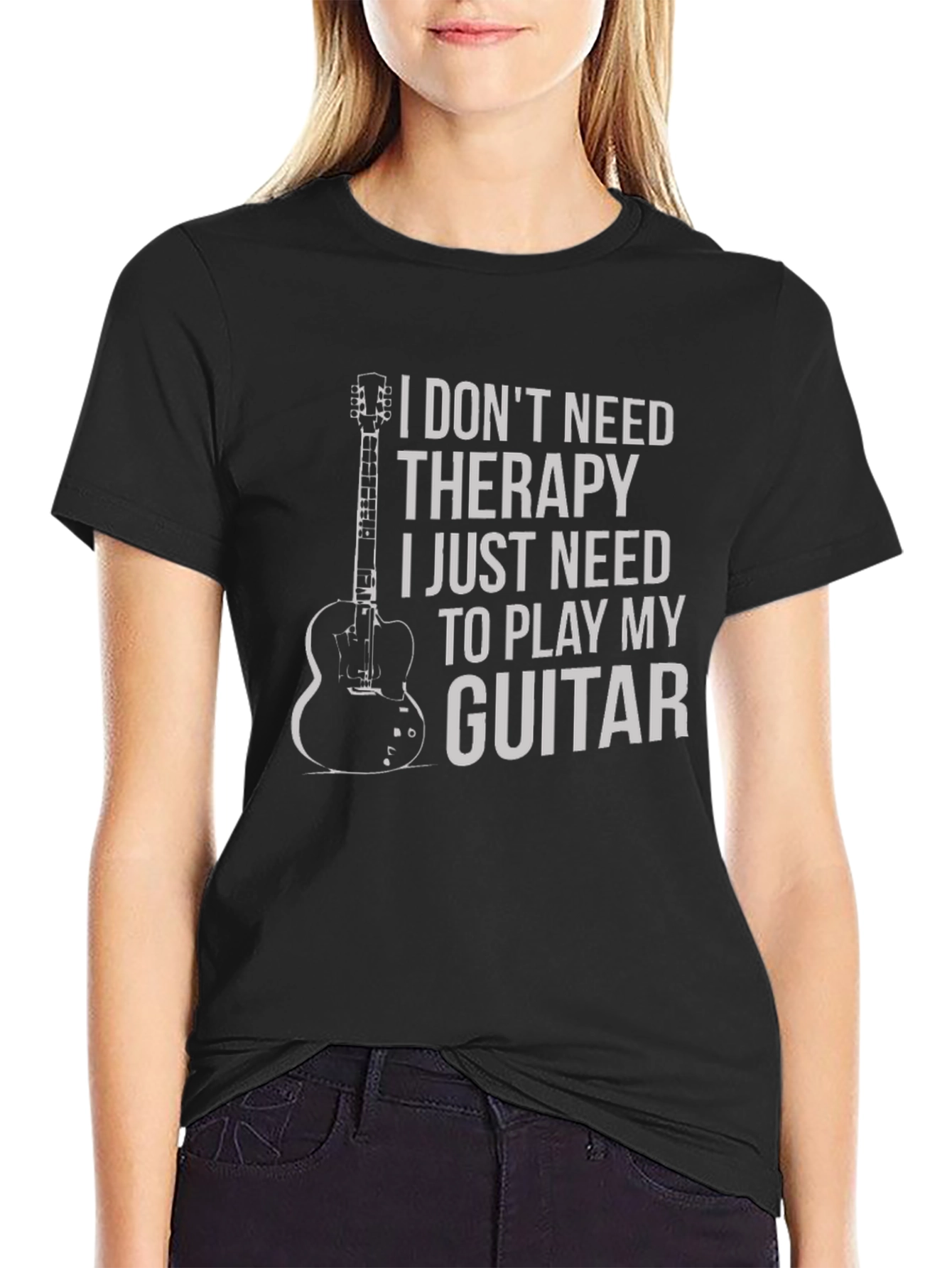 Black Guitar Therapy Graphic Tee - Musician's Essential view 2