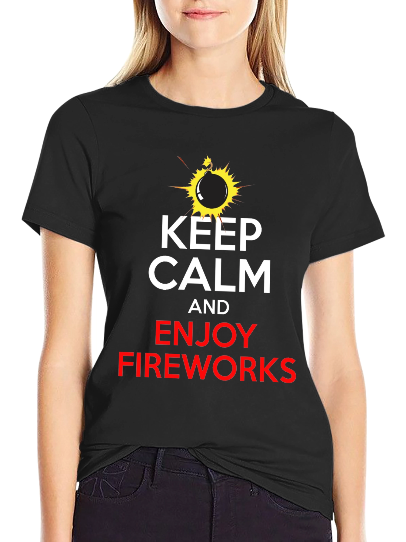 Black Keep Calm & Enjoy Fireworks Black T-Shirt view 2