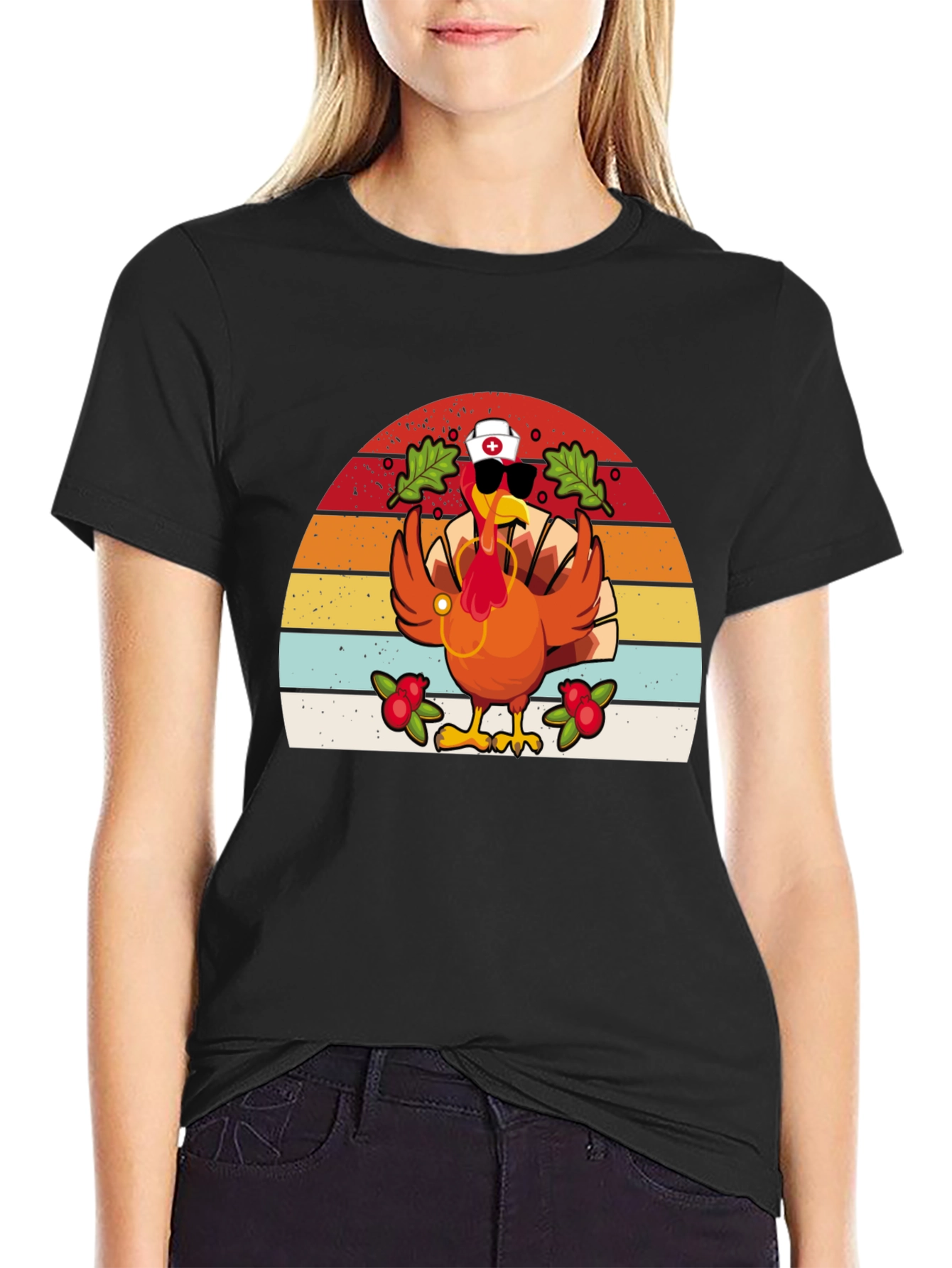 Black Thanksgiving Nurse Turkey T-Shirt view 2