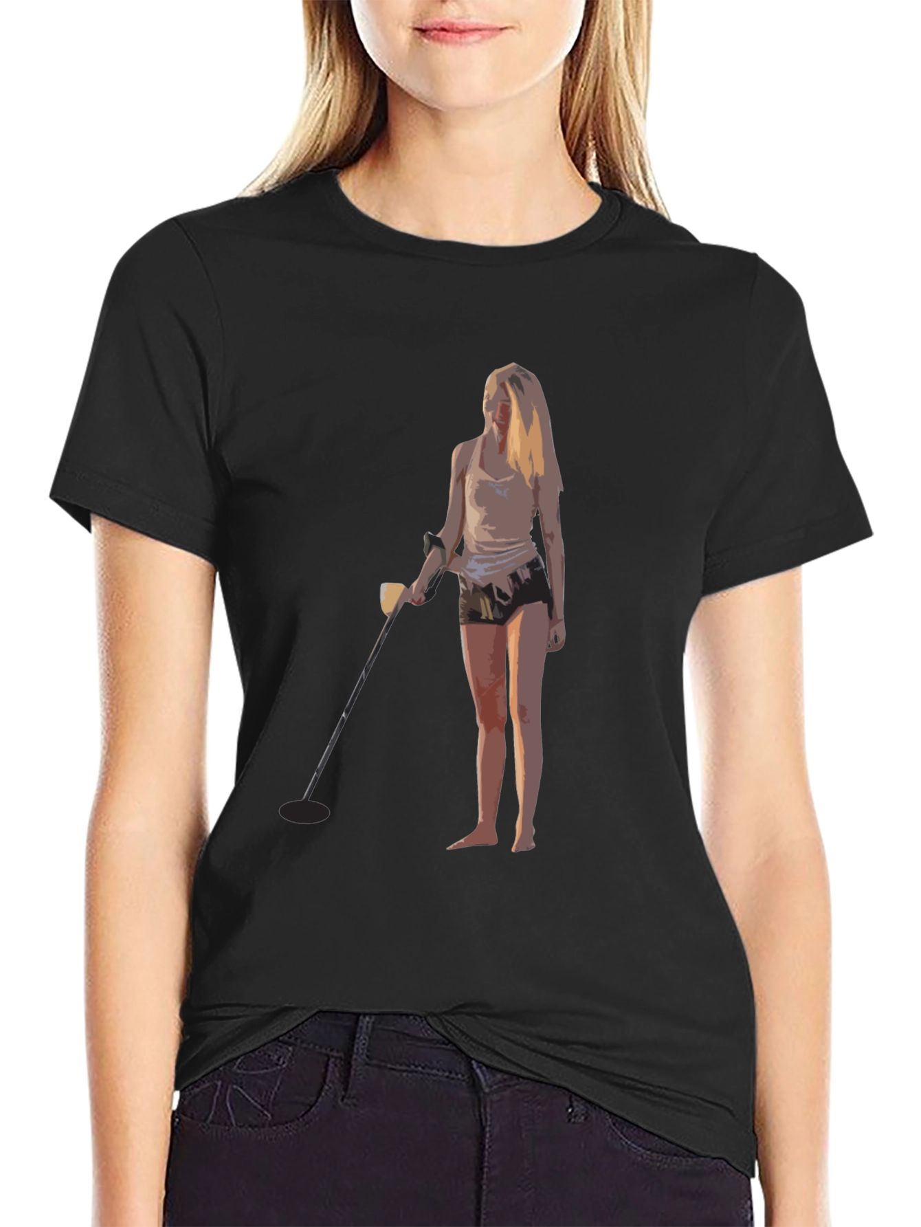Black Metal Detecting Girl Graphic T-Shirt - Black view 2