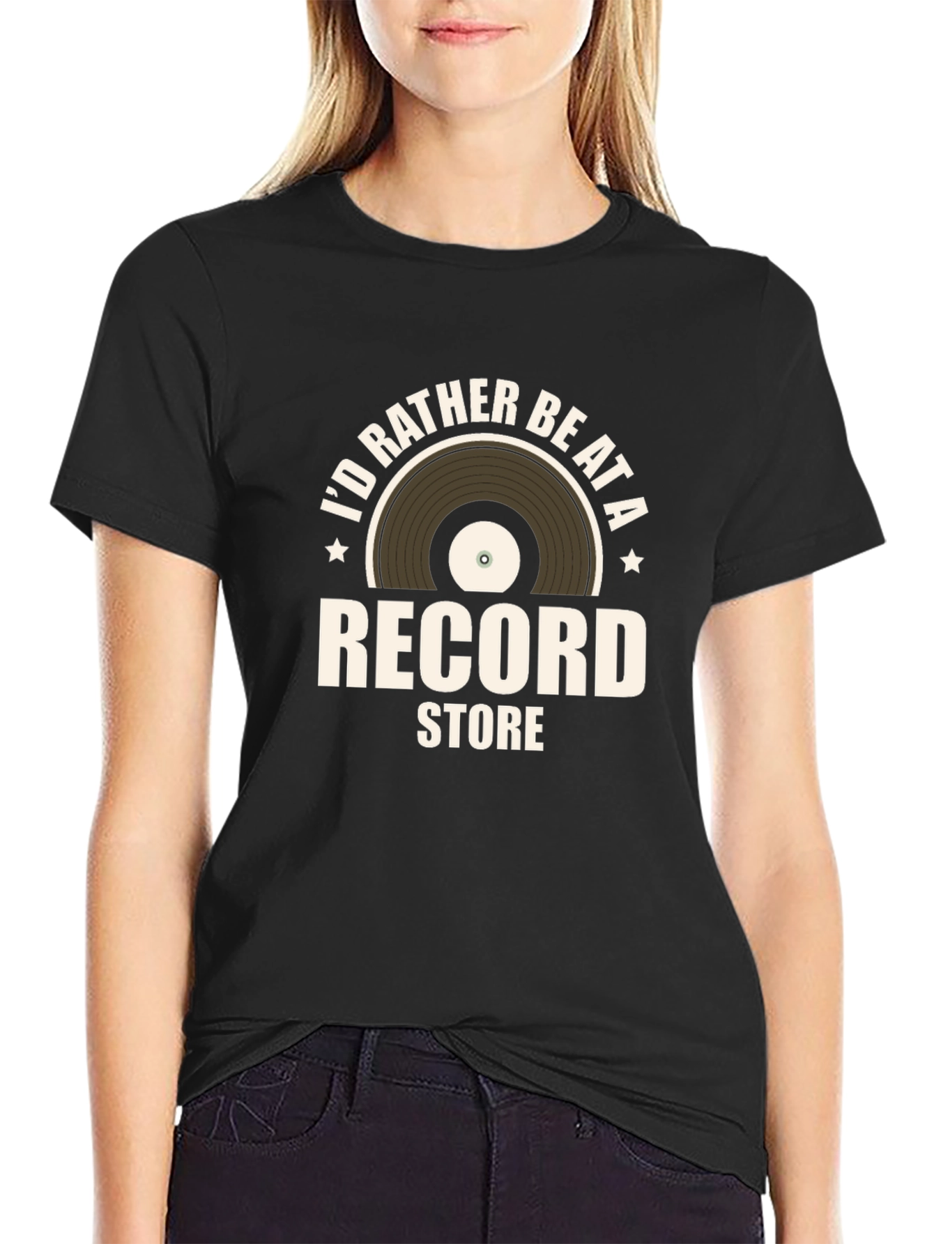Black I'd Rather Be At a Record Store Graphic Tee view 2