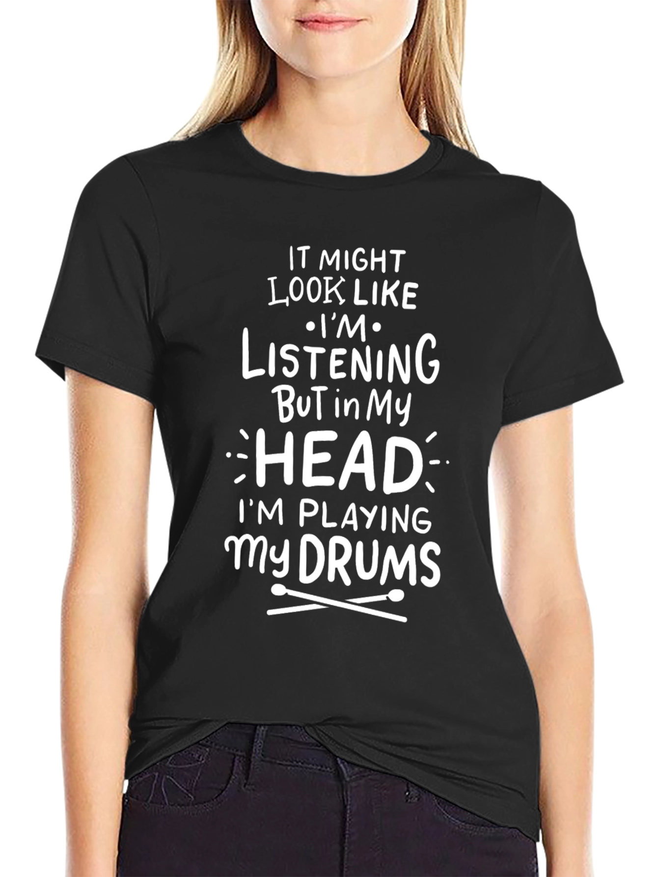 Black Drummer T-Shirt: I'm Playing My Drums in My Head view 2