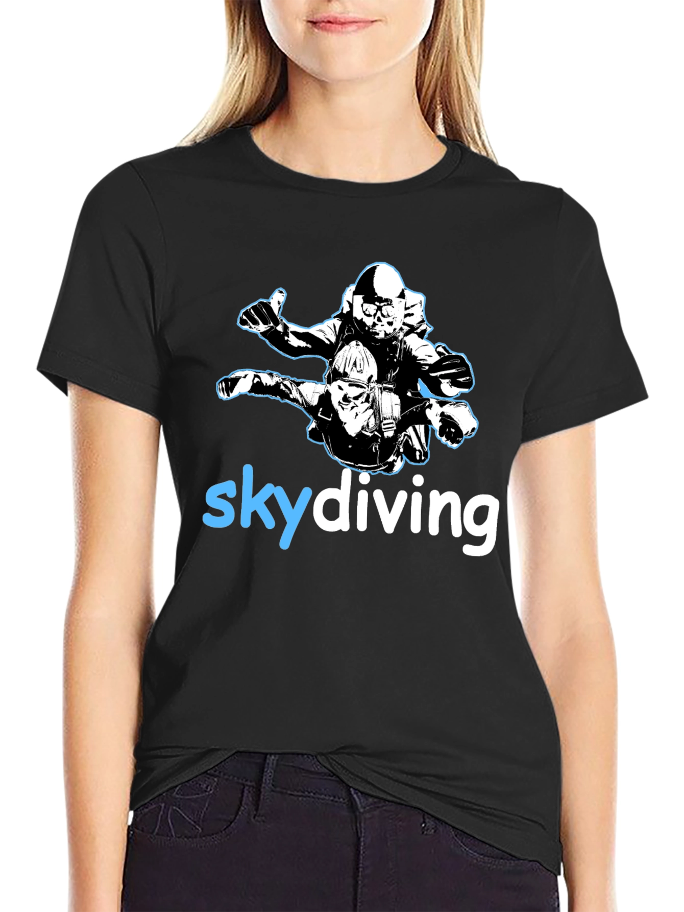 Black Skydiving T-Shirt: Tandem Jump Graphic Tee - Black view 2