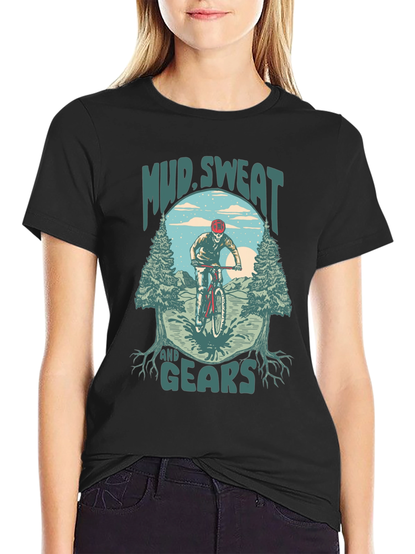 Black Mud Sweat and Gears Mountain Bike Graphic T-Shirt view 2