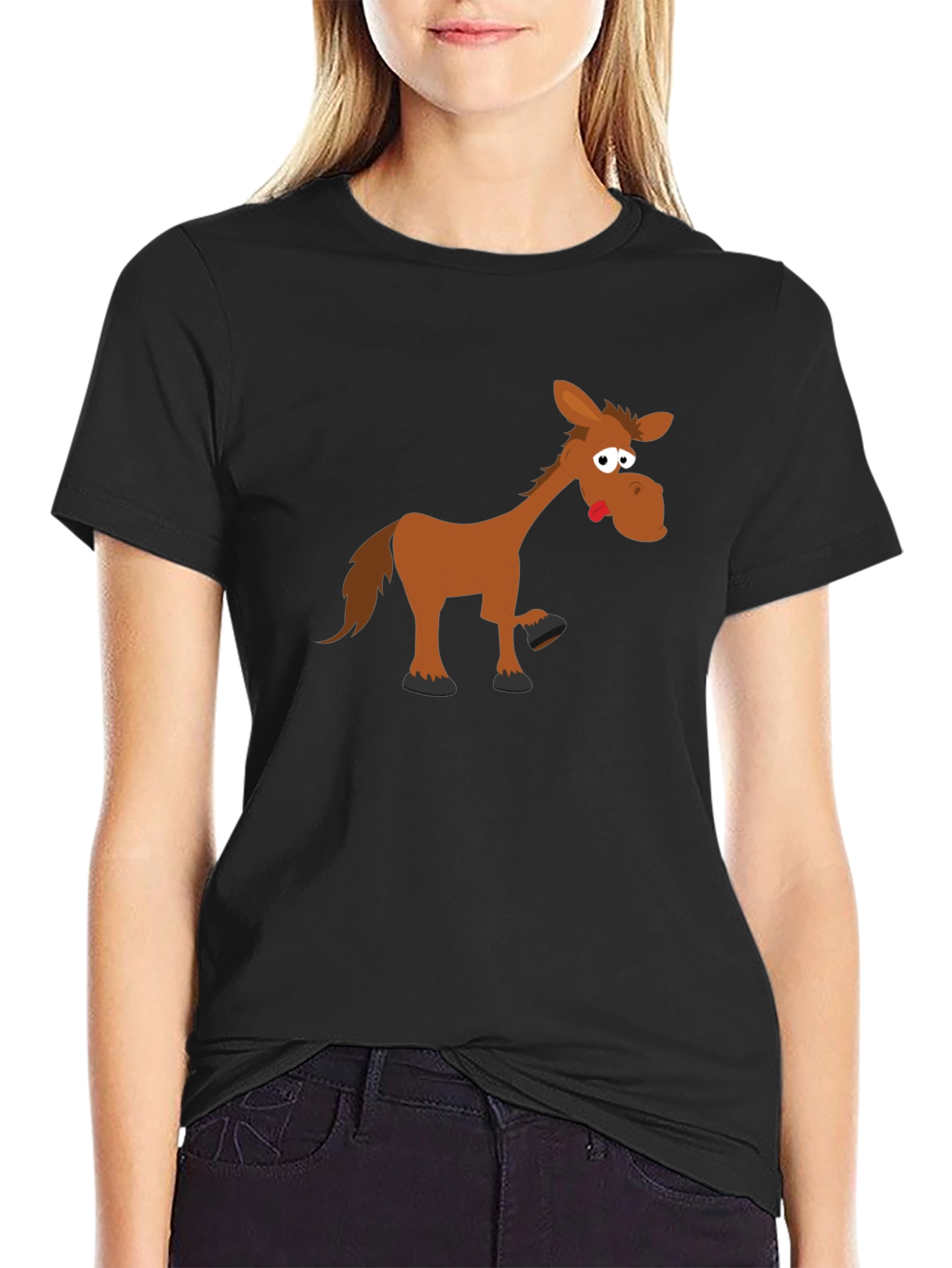 Black Funny Horse Graphic Tee - Black Cotton T-Shirt view 2