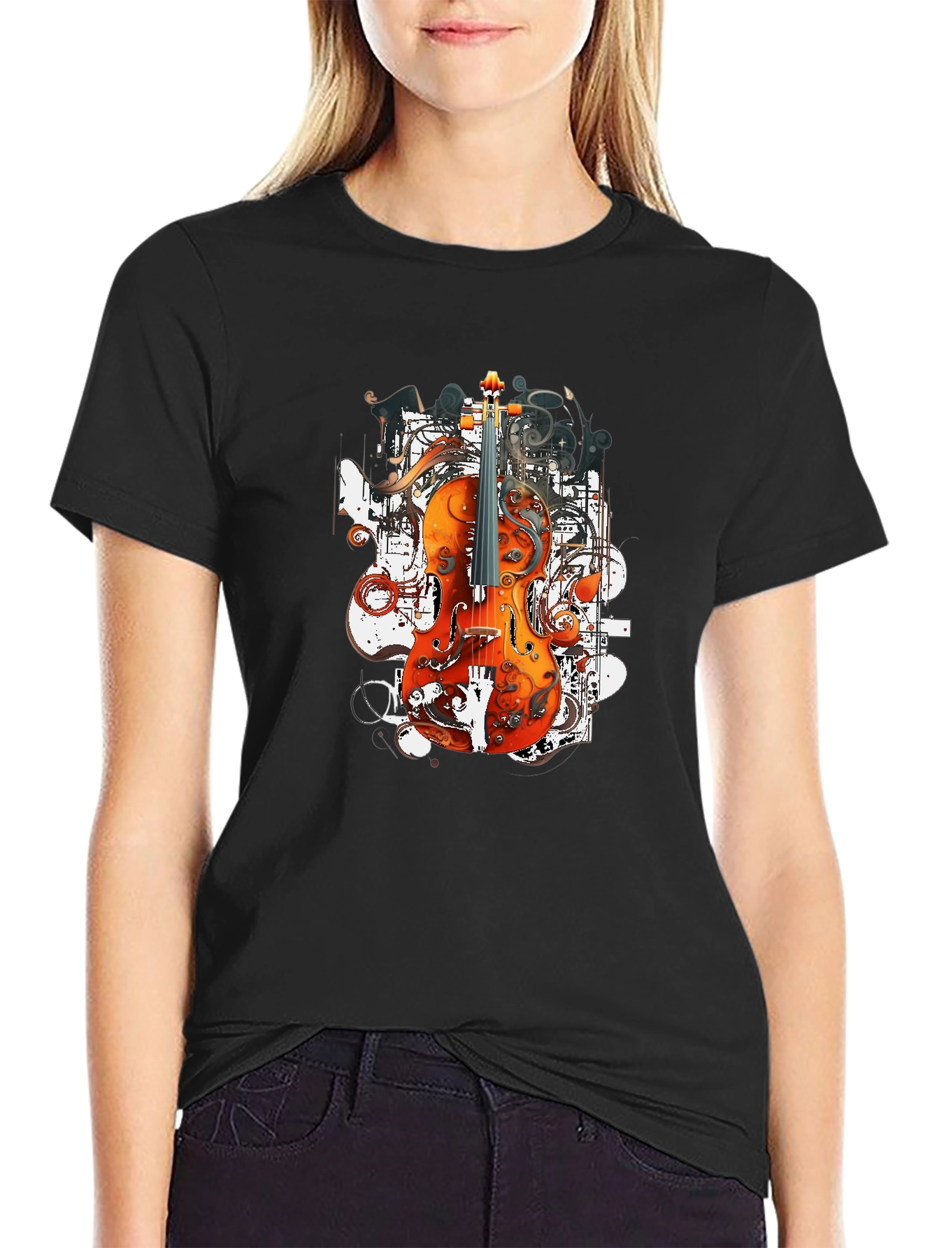 Black Orchestral Ink T-Shirt - Artistic Music Tee view 2
