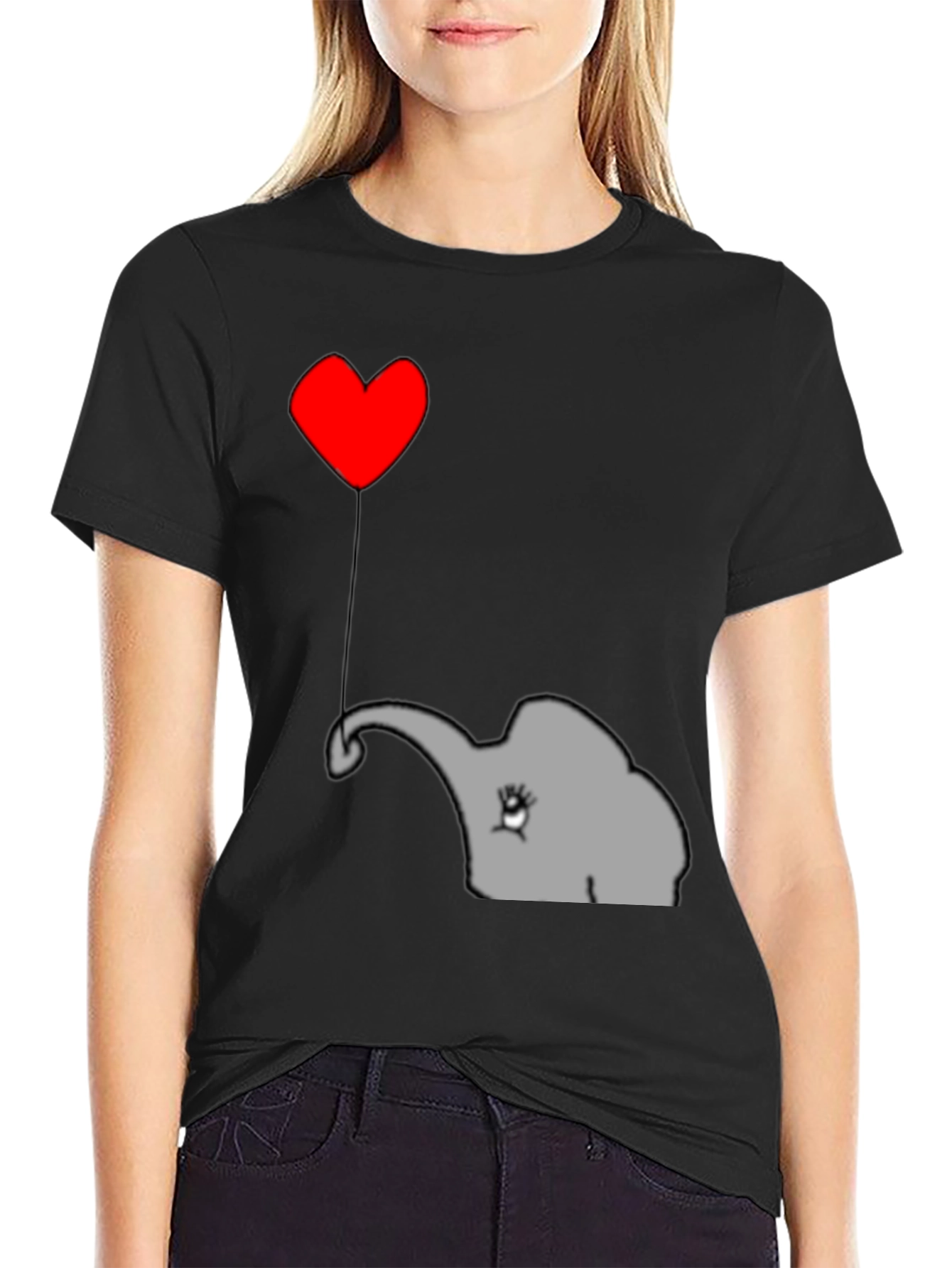 Black Elephant Heart Balloon T-Shirt - Cute Animal Tee view 2