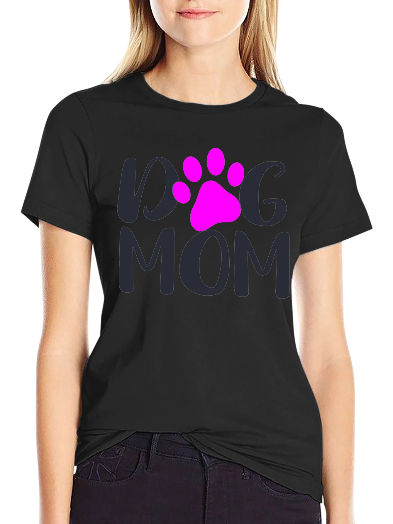 Black Dog Mom T-Shirt - Paw Print Graphic Tee view 2