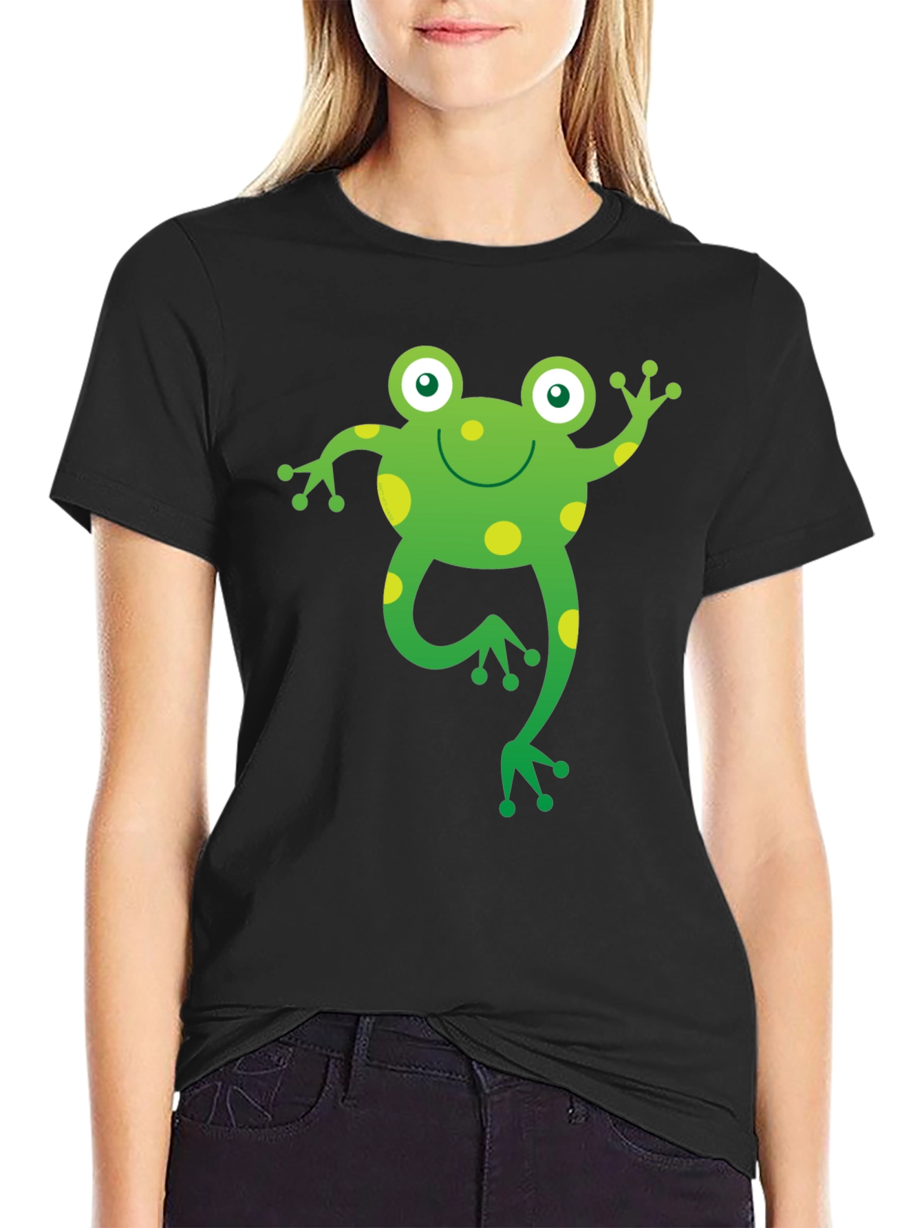 Black Fun Frog Graphic T-Shirt - Black Cotton Tee view 2