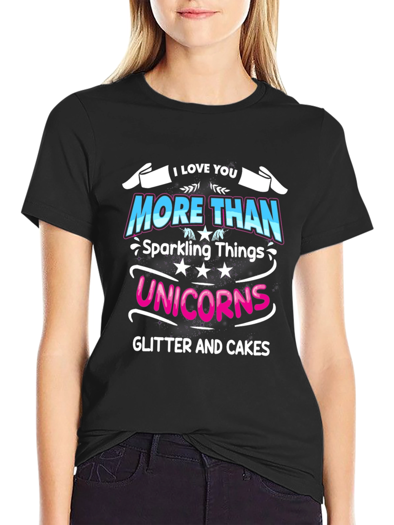 Black I Love You More Than Unicorns Black T-Shirt view 2