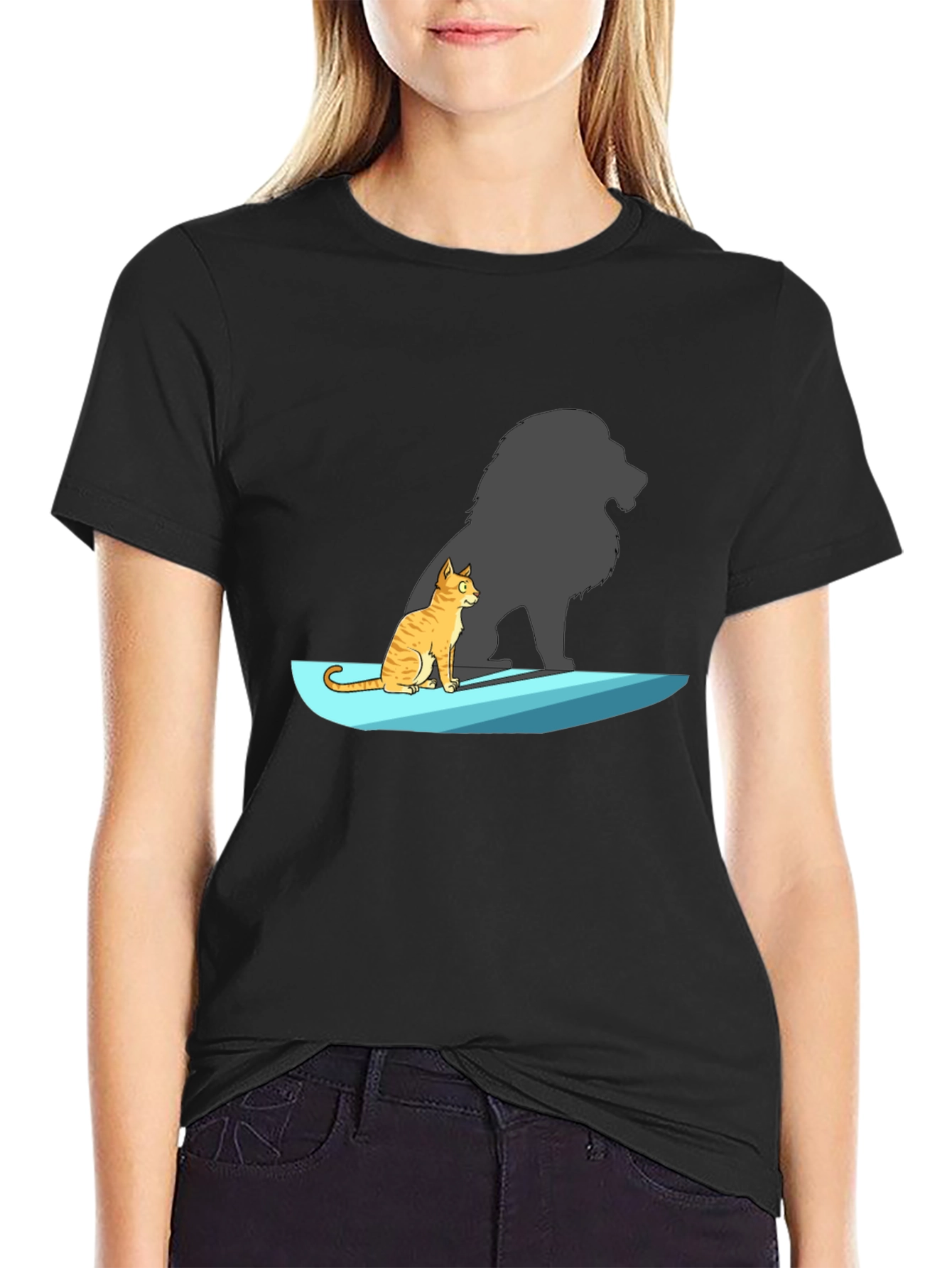 Black Cat with Lion Shadow T-Shirt - Unique Graphic Tee view 2