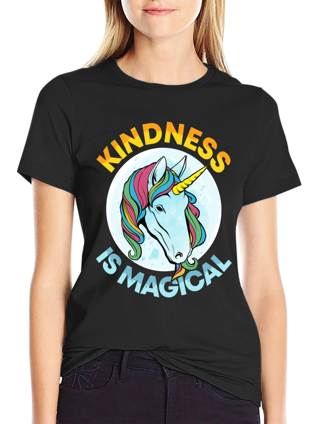 Black Kindness is Magical Unicorn Graphic Tee - Black view 2