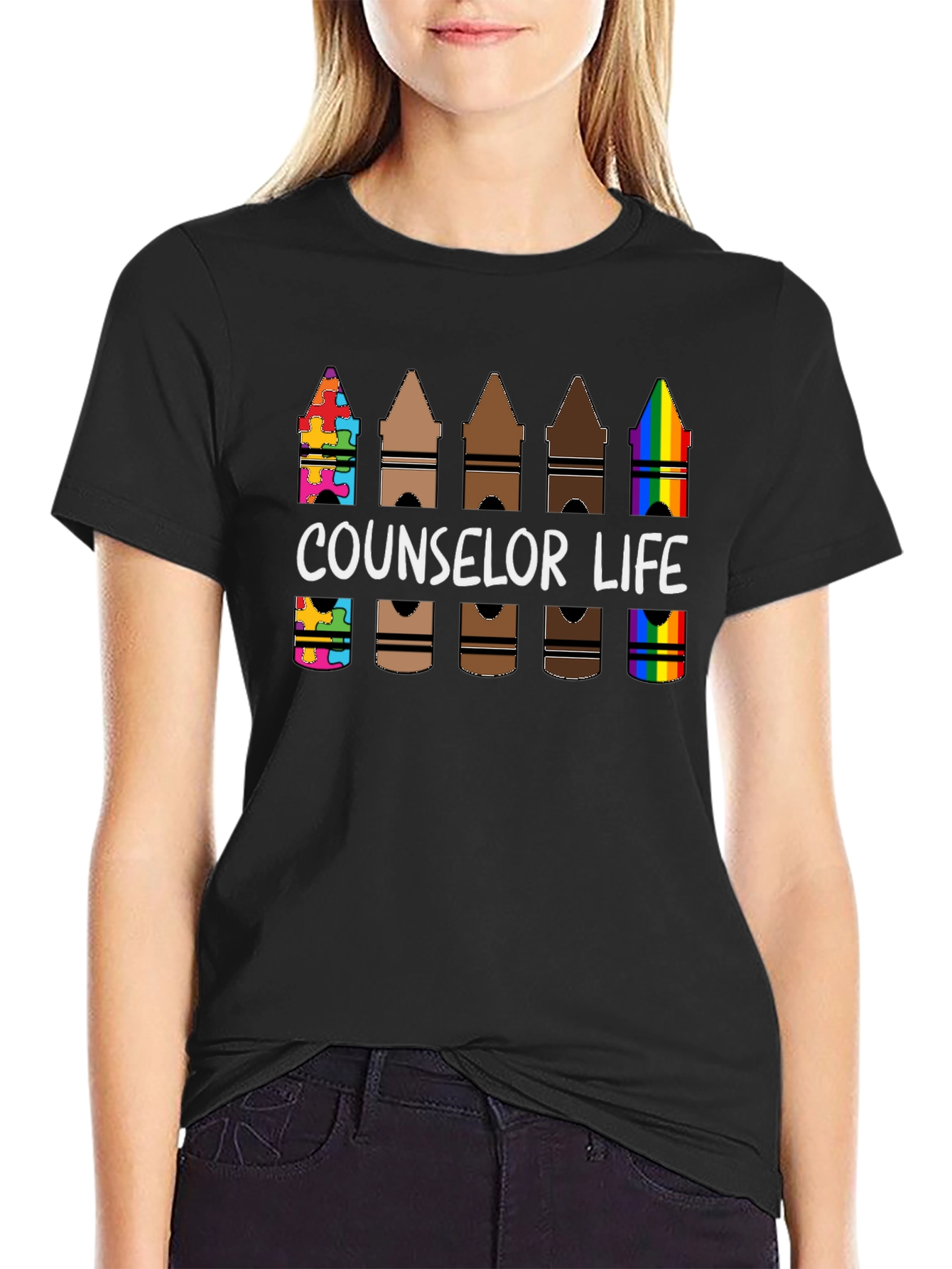 Black Counselor Life Crayon T-Shirt view 2