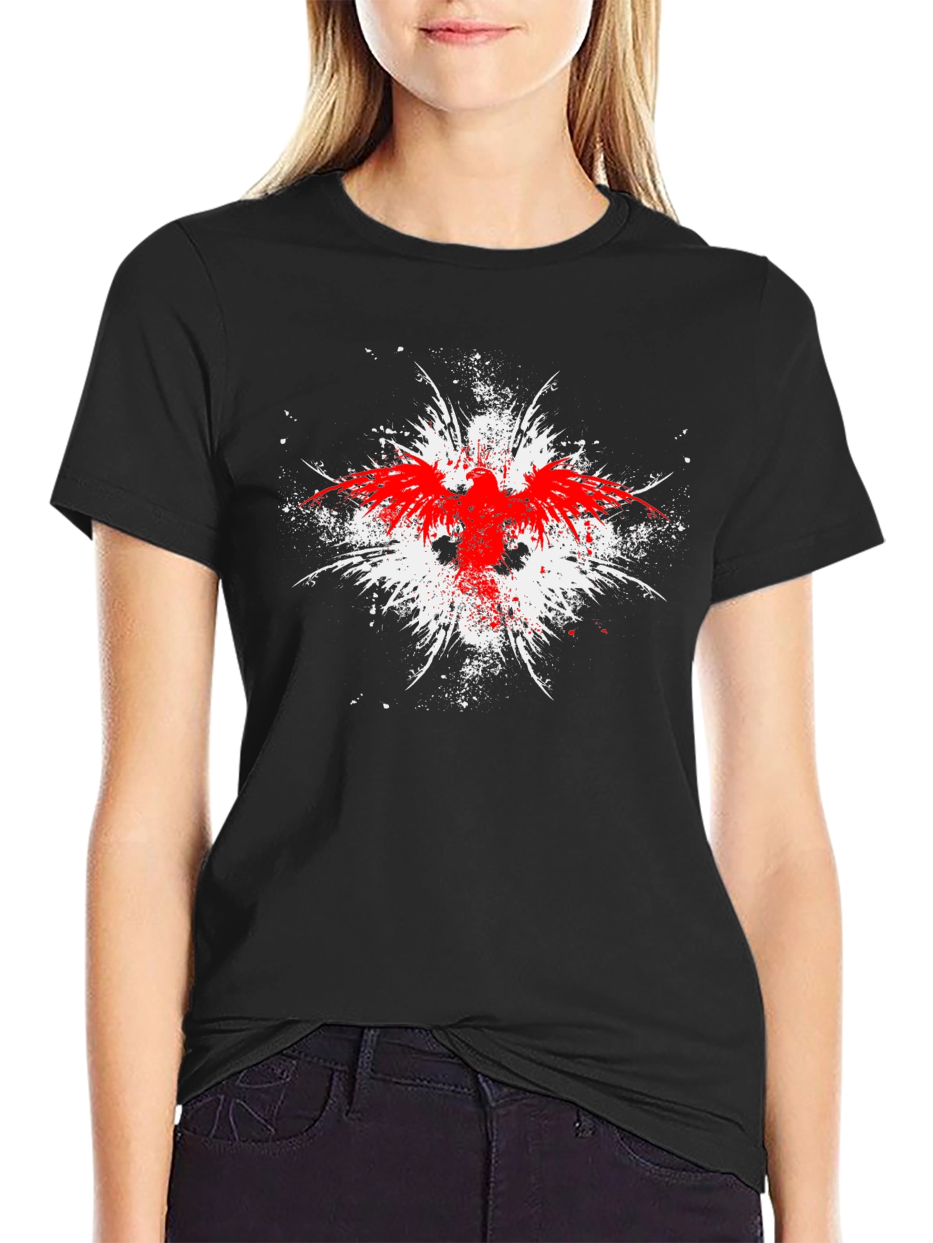 Black Red Eagle Graphic Black T-Shirt view 2