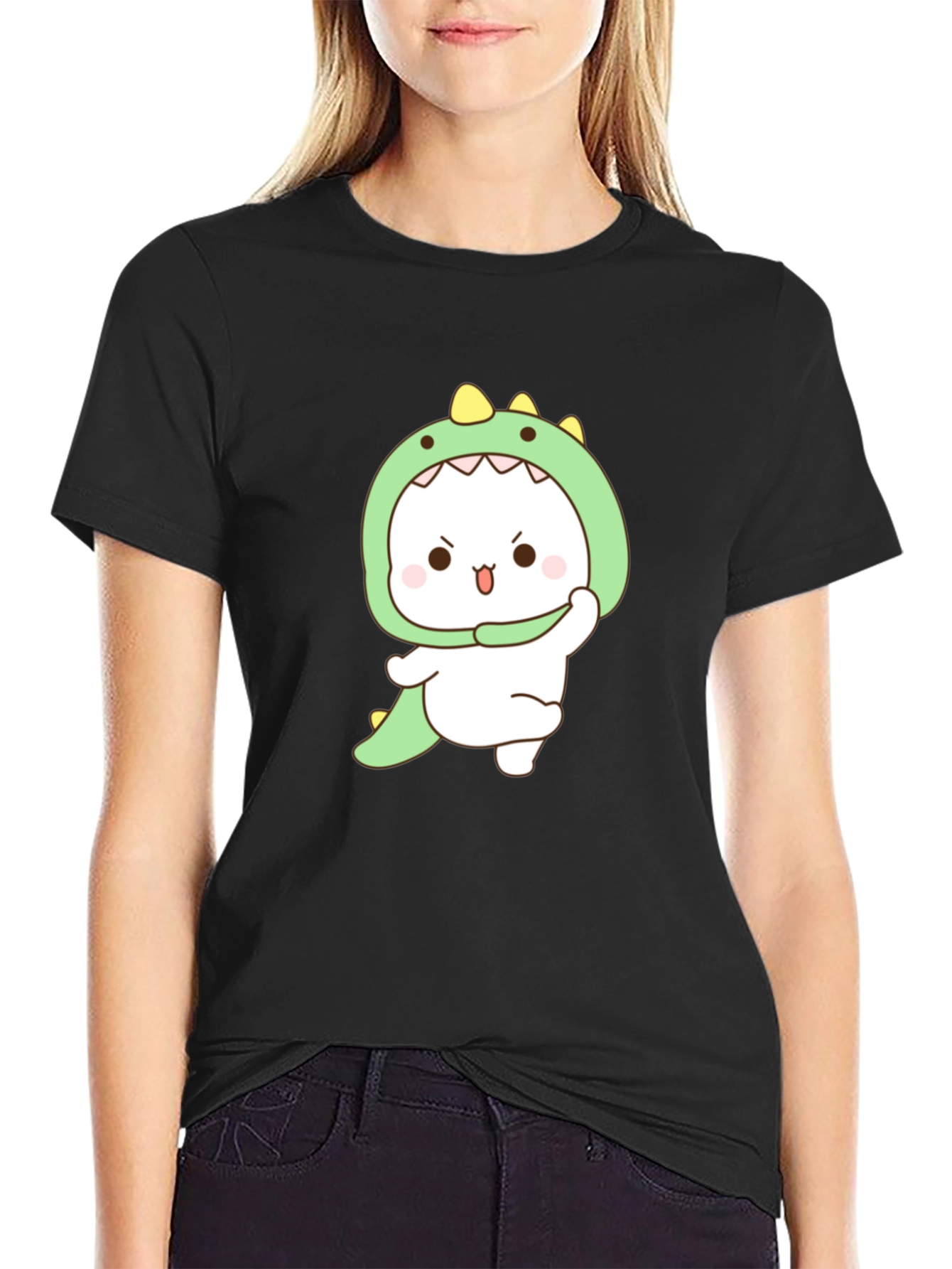 Black Cute Dinosaur Costume Graphic T-Shirt view 2