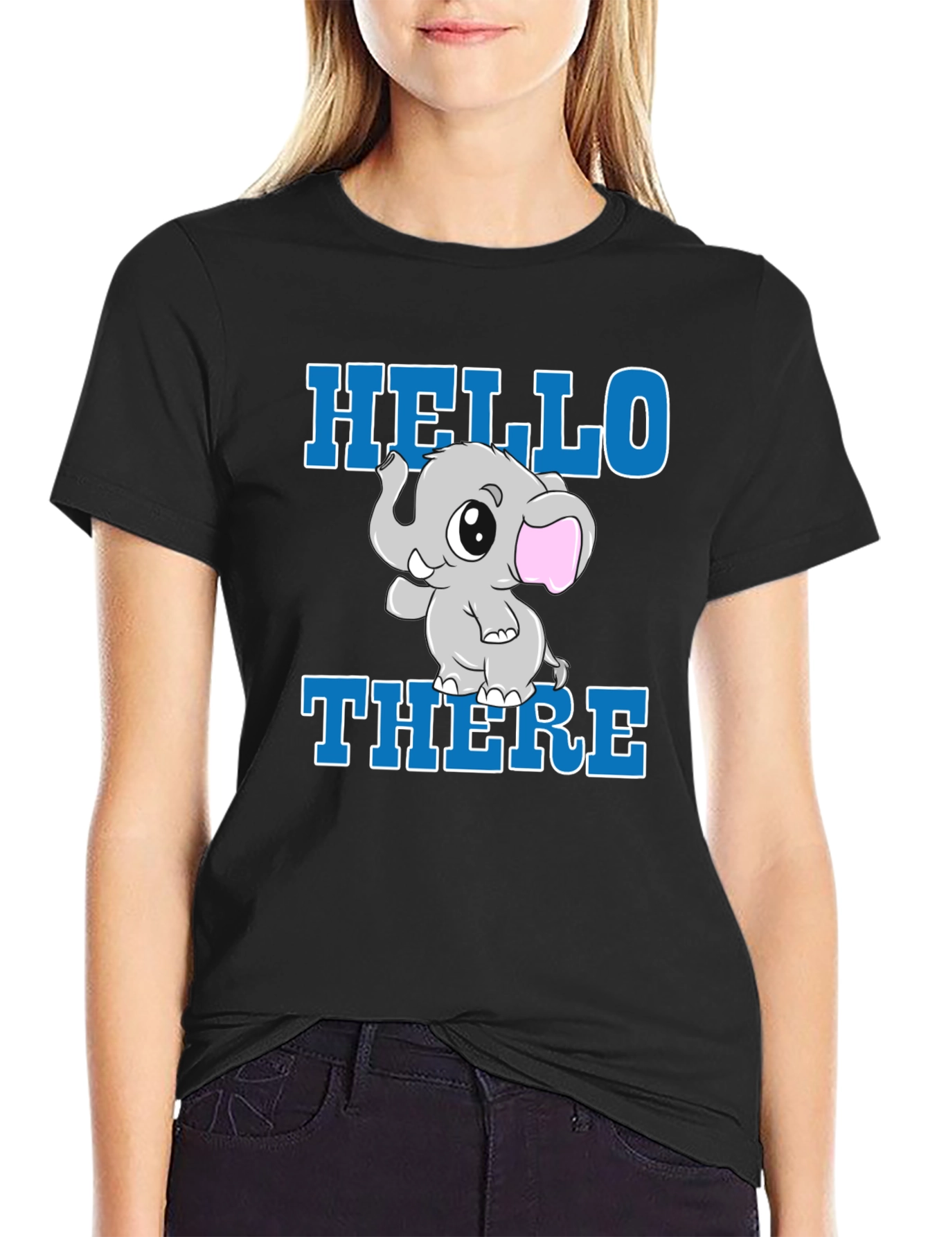 Black Cute Elephant Graphic T-Shirt - Hello There! view 2