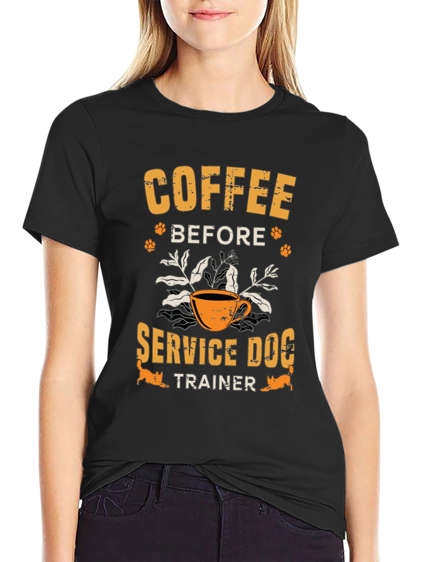 Black Coffee Before Service Dog Trainer T-Shirt view 2