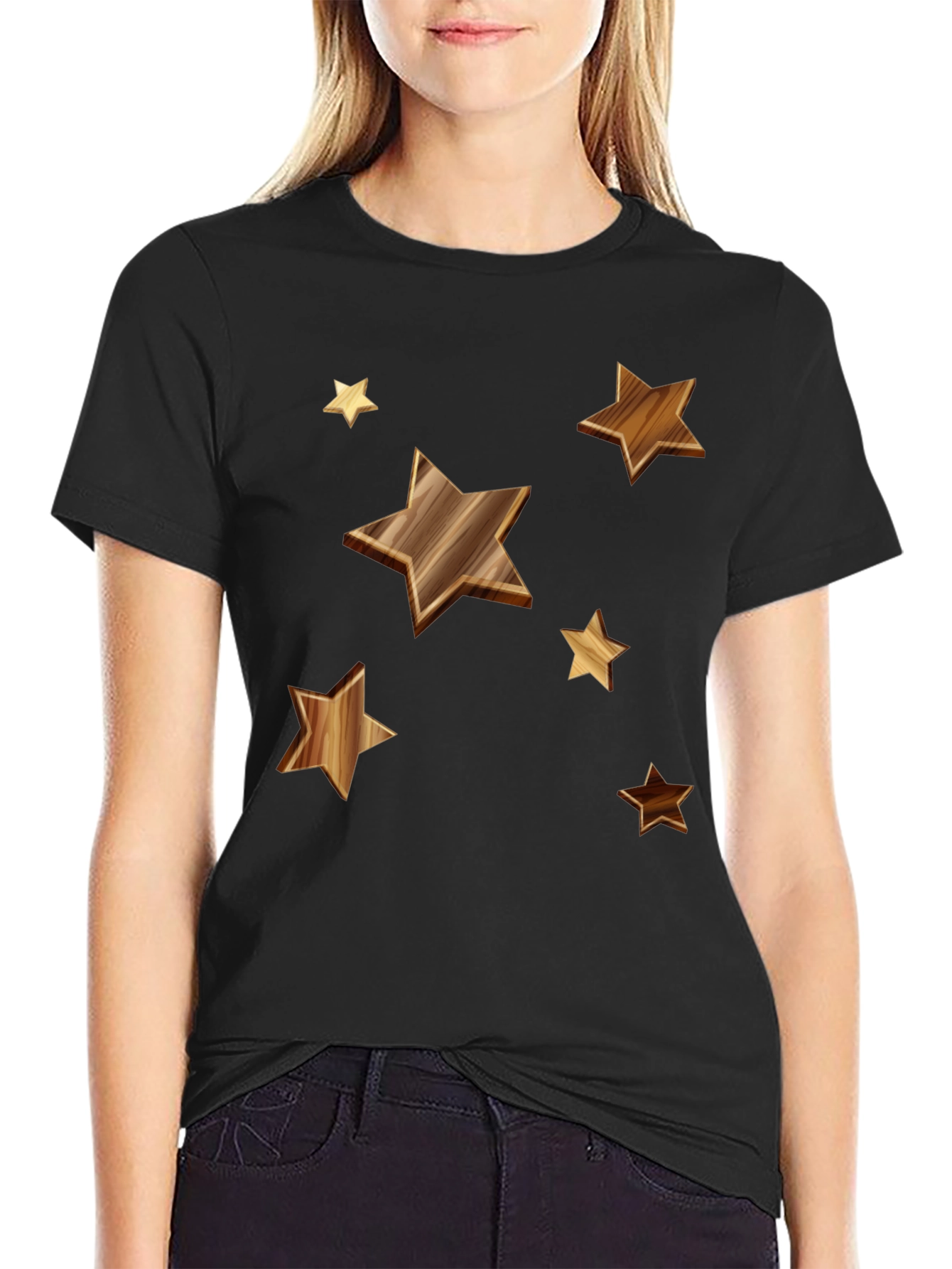 Black Starry Woodgrain Tee - Casual Cotton Comfort view 2