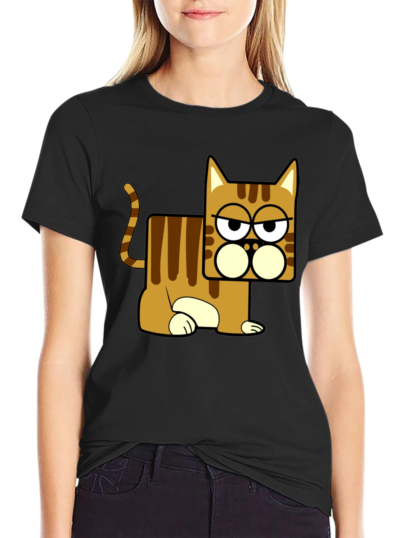 Black Funny Cat Graphic T-Shirt - Black view 2