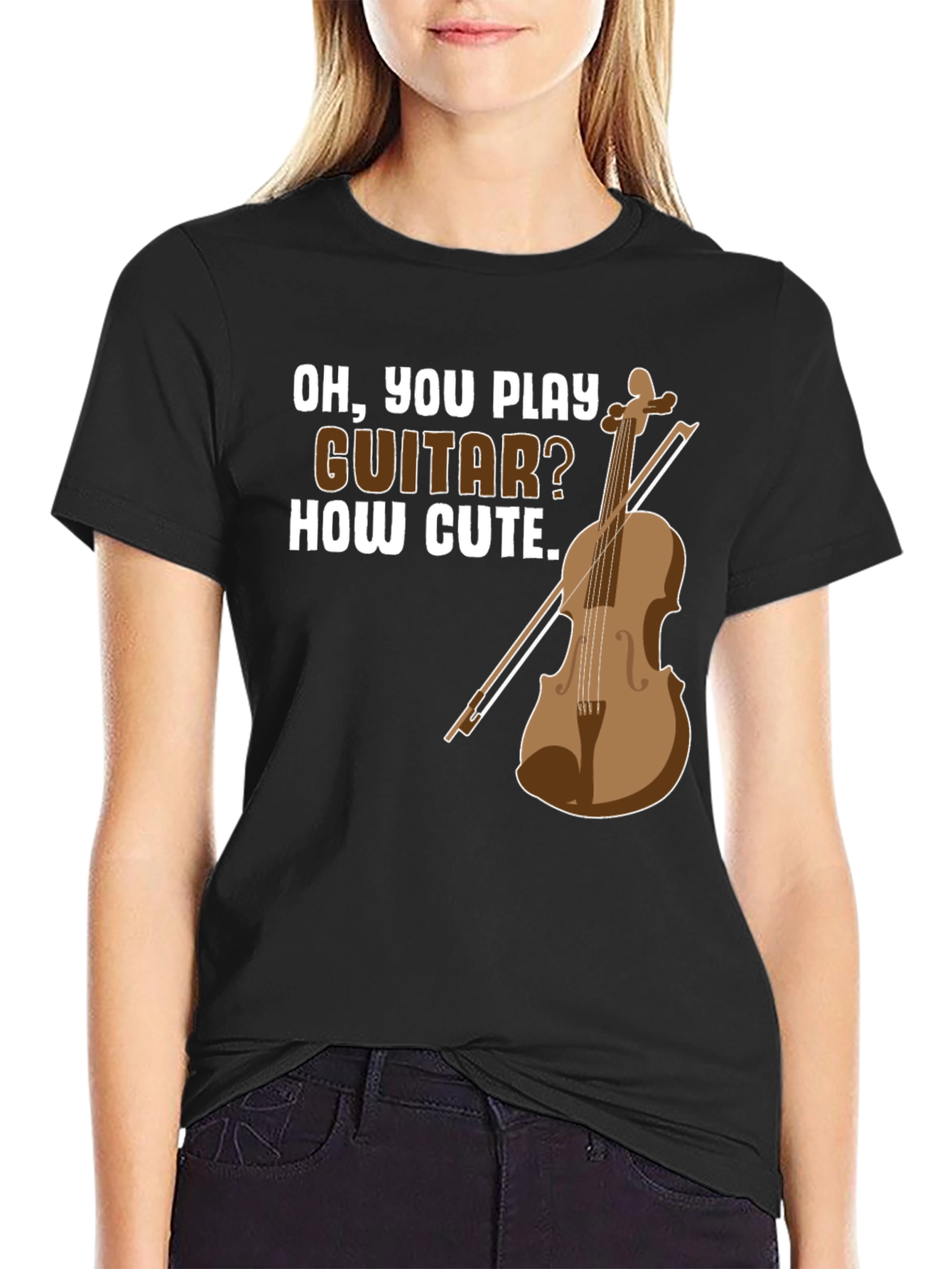 Black Funny Violin T-Shirt - Oh, You Play Guitar? How Cute. view 2