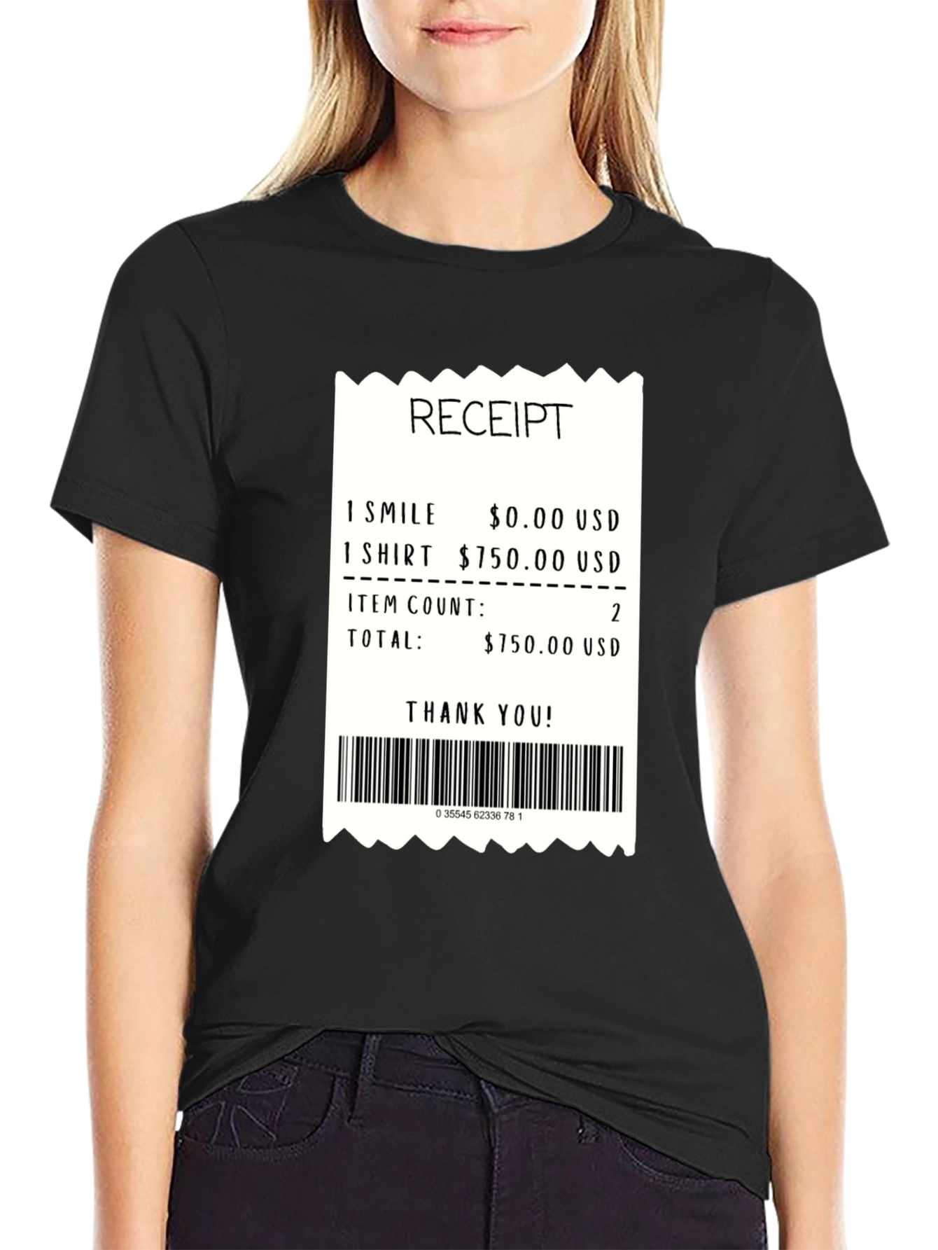 Black Receipt T-Shirt: Funny Expensive Smile Tee view 2